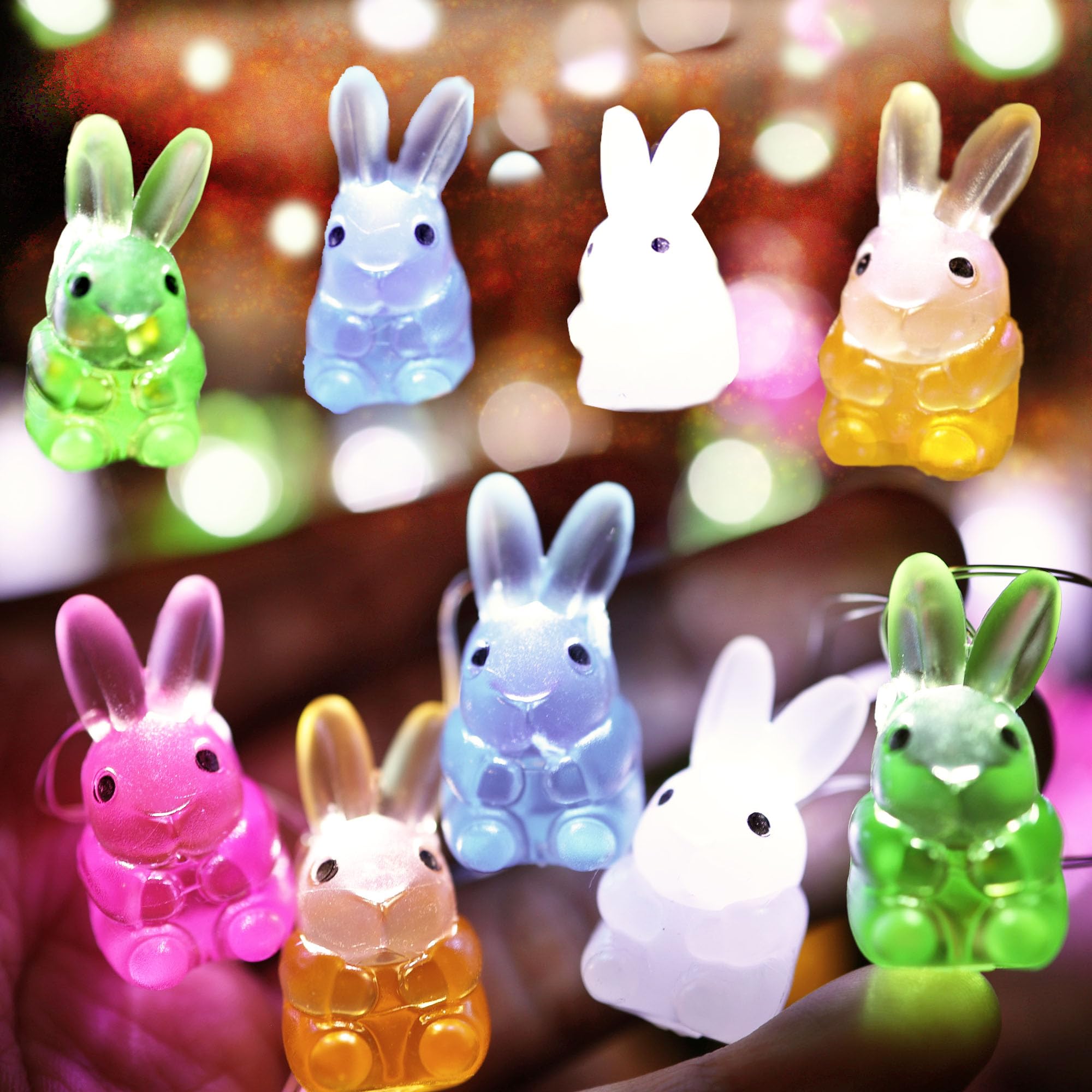 Easter Decorations Rabbit String Lights, 10 ft 30 LED Bunnies Battery Operated with Remote for Tabletop House Front Patio Weddin