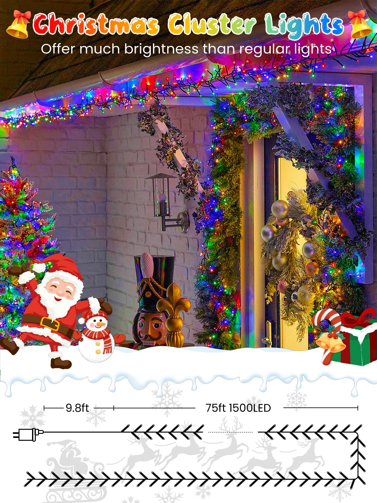 75Ft 1500 Led Christmas Cluster Lights  Fire er String Lights With Remote & 8 Modes & Timer  Waterproof Fairy Twinkle Light Plug In For Indoor Outdoor Party Garden Xmas Tree Decoration  Multicolor