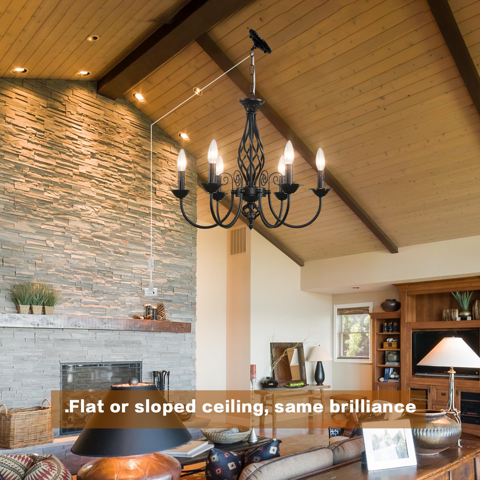 Hoxiya 6-Light Dimmable Black Farmhouse Chandelier For Living Room, Dining Room, Kitchen