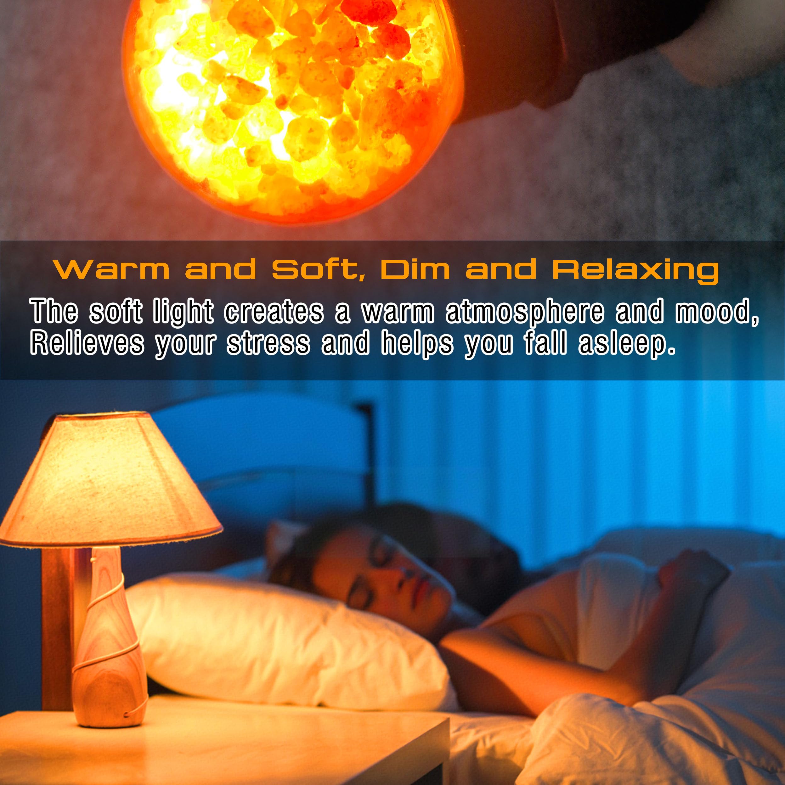 Elmoyle Himalayan Salt Lamp LED Light Bulbs, E26 2200K Warm Amber Pink, 3W Mood Lighting Night Light, E26 G45 Salt Rock Stress R