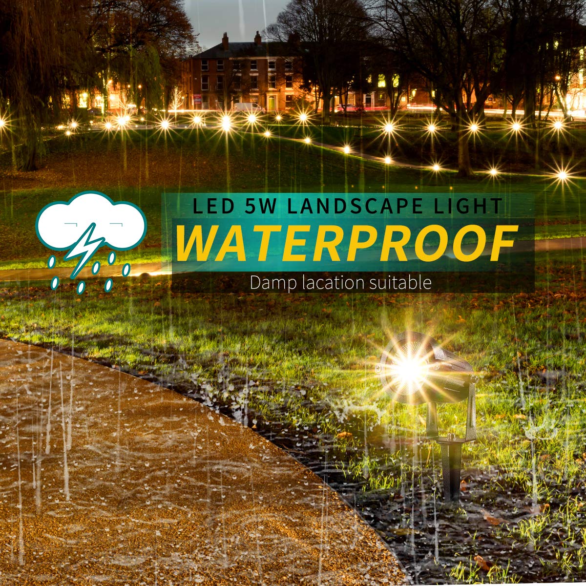 LEACOCO LED Landscape Lights, 5W Outdoor Spotlight, IP65 Waterproof, Pack of 4, Warm White, Aluminum, Model HU-XI-201