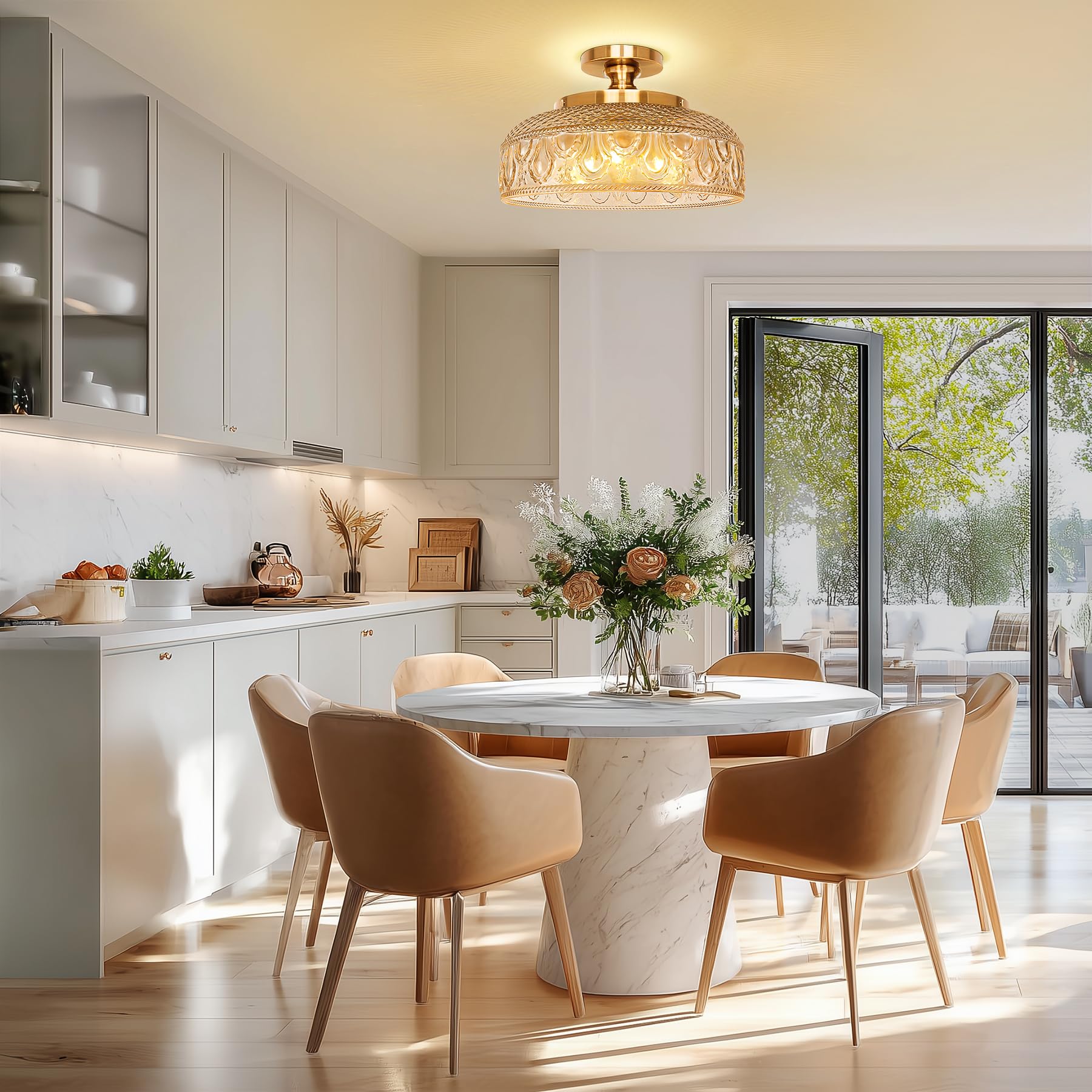 Lamomo Semi Flush Mount Ceiling Light, Upgraded Larger Hallway Light Fixture, 3-Bulb Globe Glass Close to Ceiling Scone, Amber I