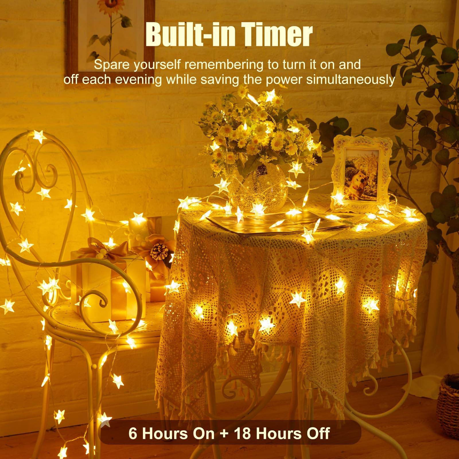 Minetom 2 Pack Star String Lights - 17 ft 50 LED, Battery Operated, Waterproof, Warm White for Indoor/Outdoor Decor