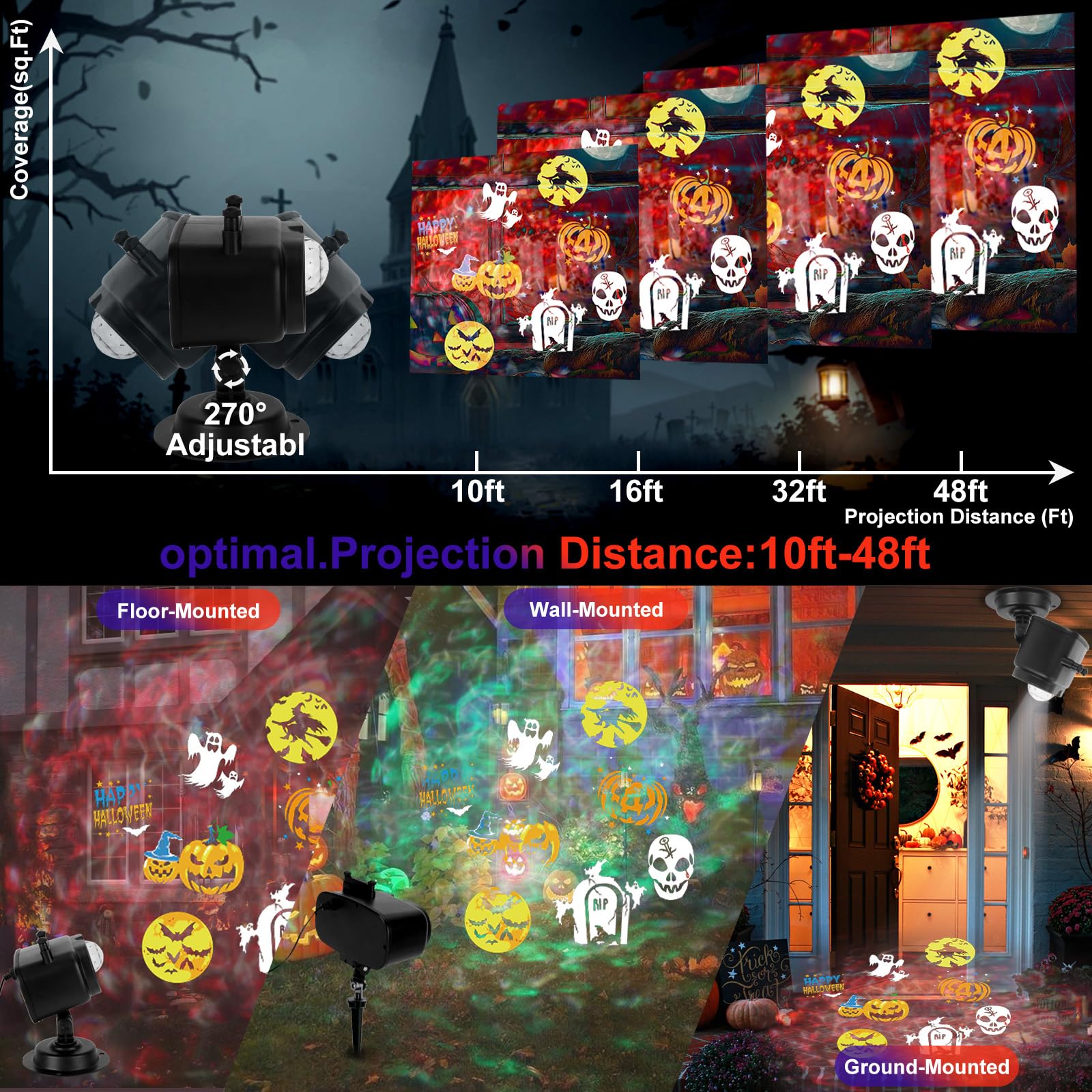 Halloween Christmas Projector Lights Outdoor  2-In-1 Hd Holiday Projector Light  Remote & Timer  3D Ocean Wave & Hd Patterns  Ip65 Waterproof For Xmas Halloween Party Yard Decor (10 Slides  10 Colors)