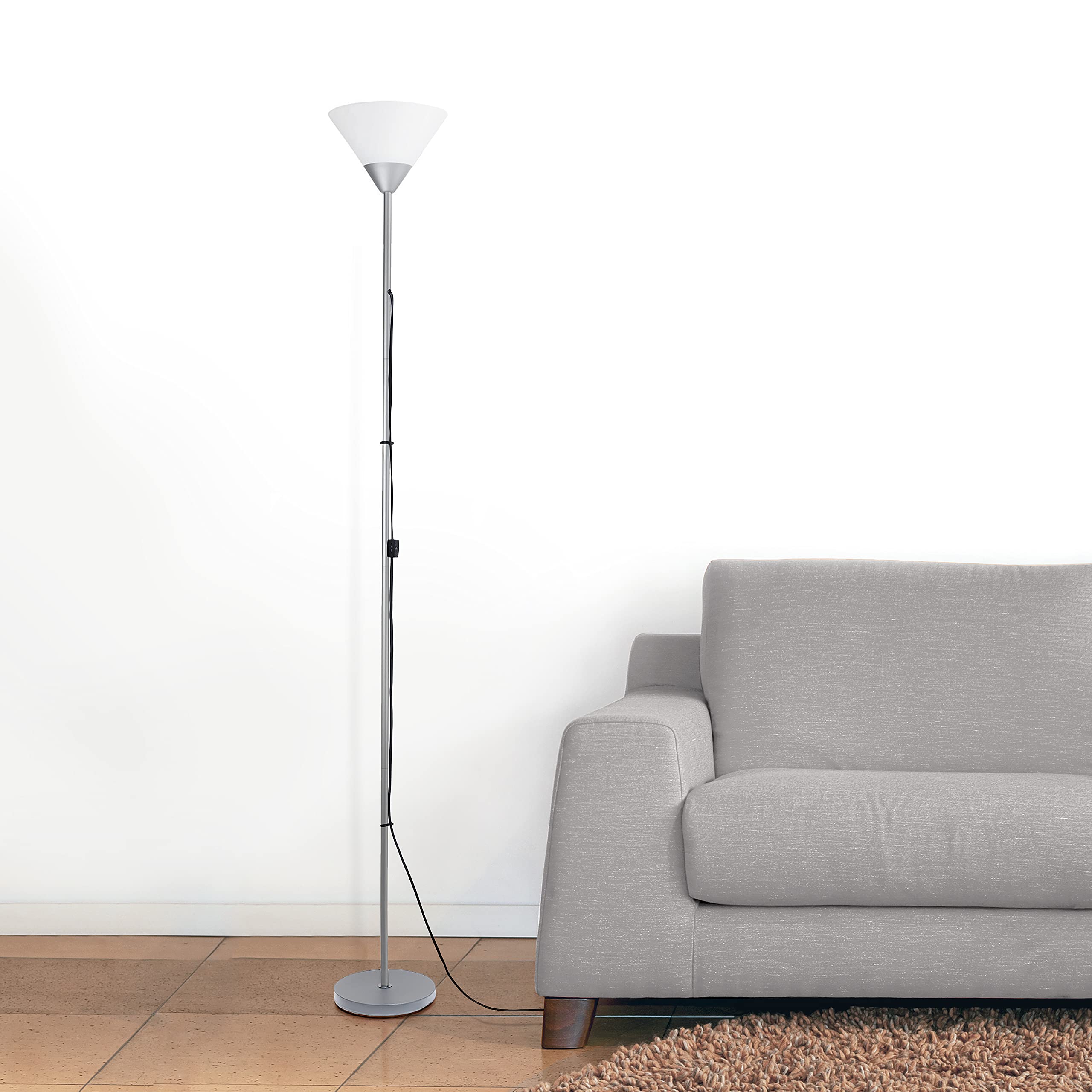 Simple Designs Lf1011-Slv 1 Light Torchiere Stick Floor Lamp, Silver