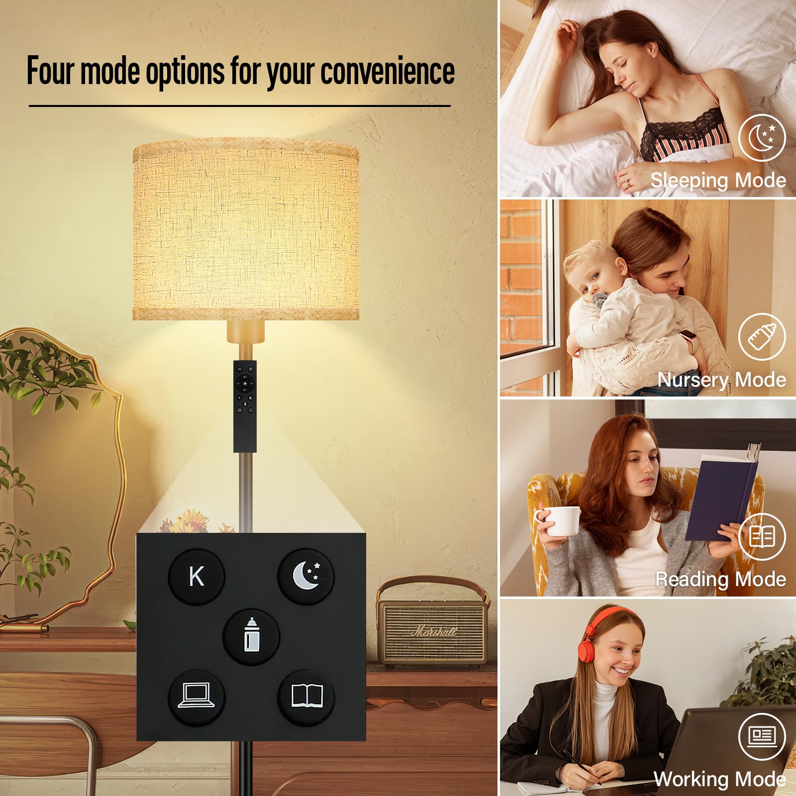 Floor Lamps For Living Room, Stepless Dimmable Floor Lamp With Remote, 2700K-6500K Colors Temperature & Brightness Adjustable,10