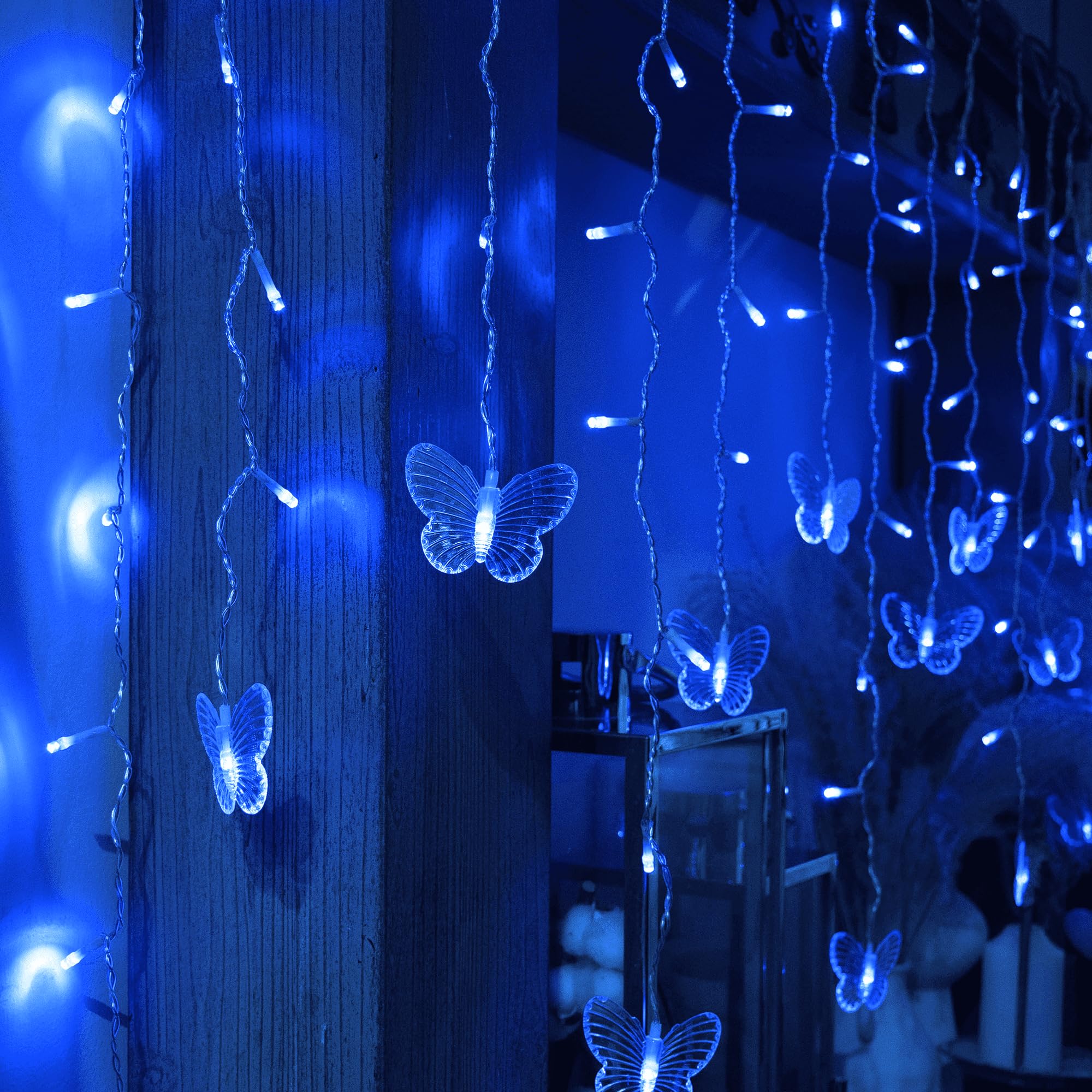 Yolight Butterfly Curtain Lights 13Ft 96 Led Twinkle Fairy Lights 8 Modes String Lights With Remote, Butterfly Hanging Decoration For Bedroom Dorm Wall Patio Party Wedding Halloween Christmas (Blue)