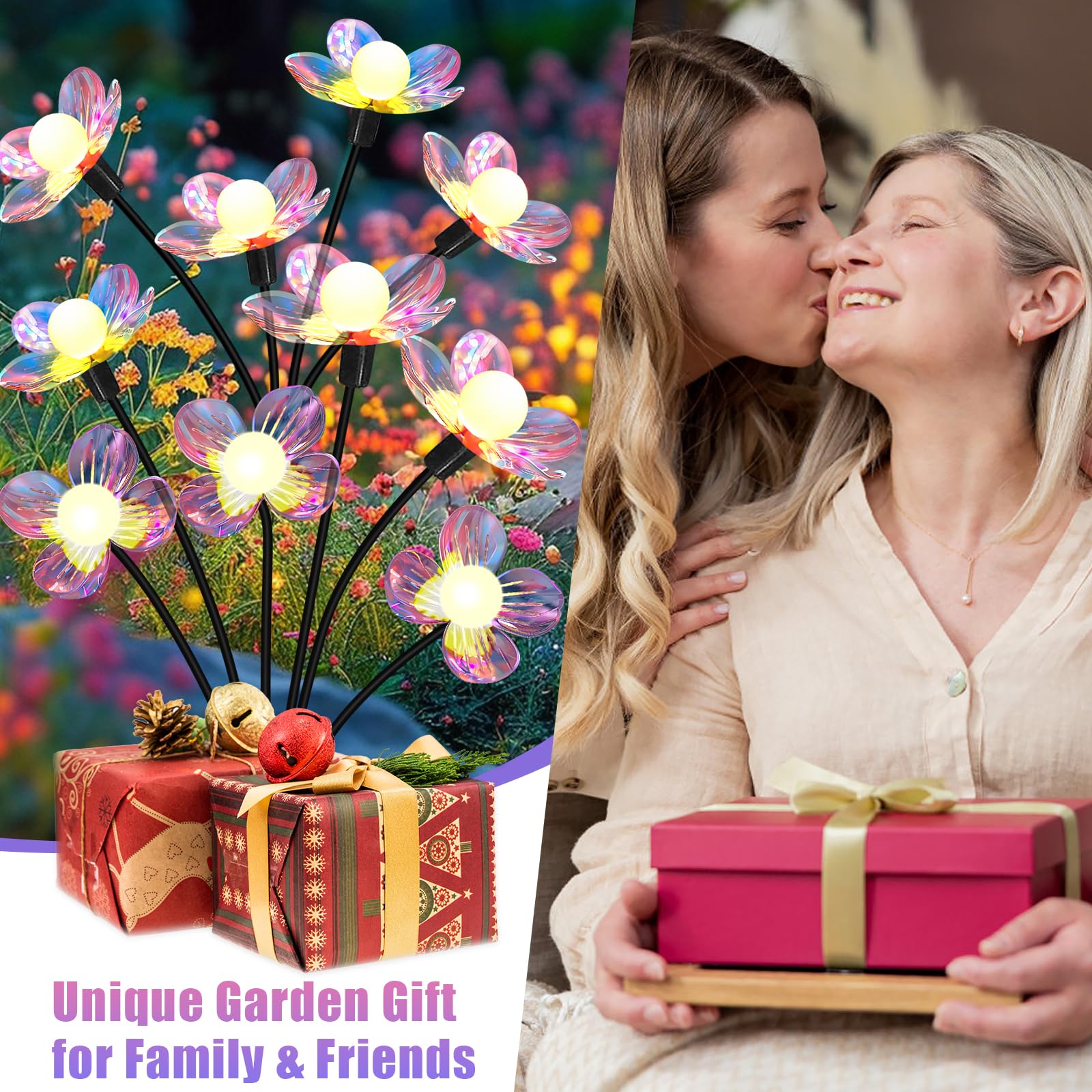 NBQQ Solar Firefly Lights - 4-Pack Waterproof Outdoor Decor, Iridescent Petals, Warm White Glow, Upgraded Flowers Swaying