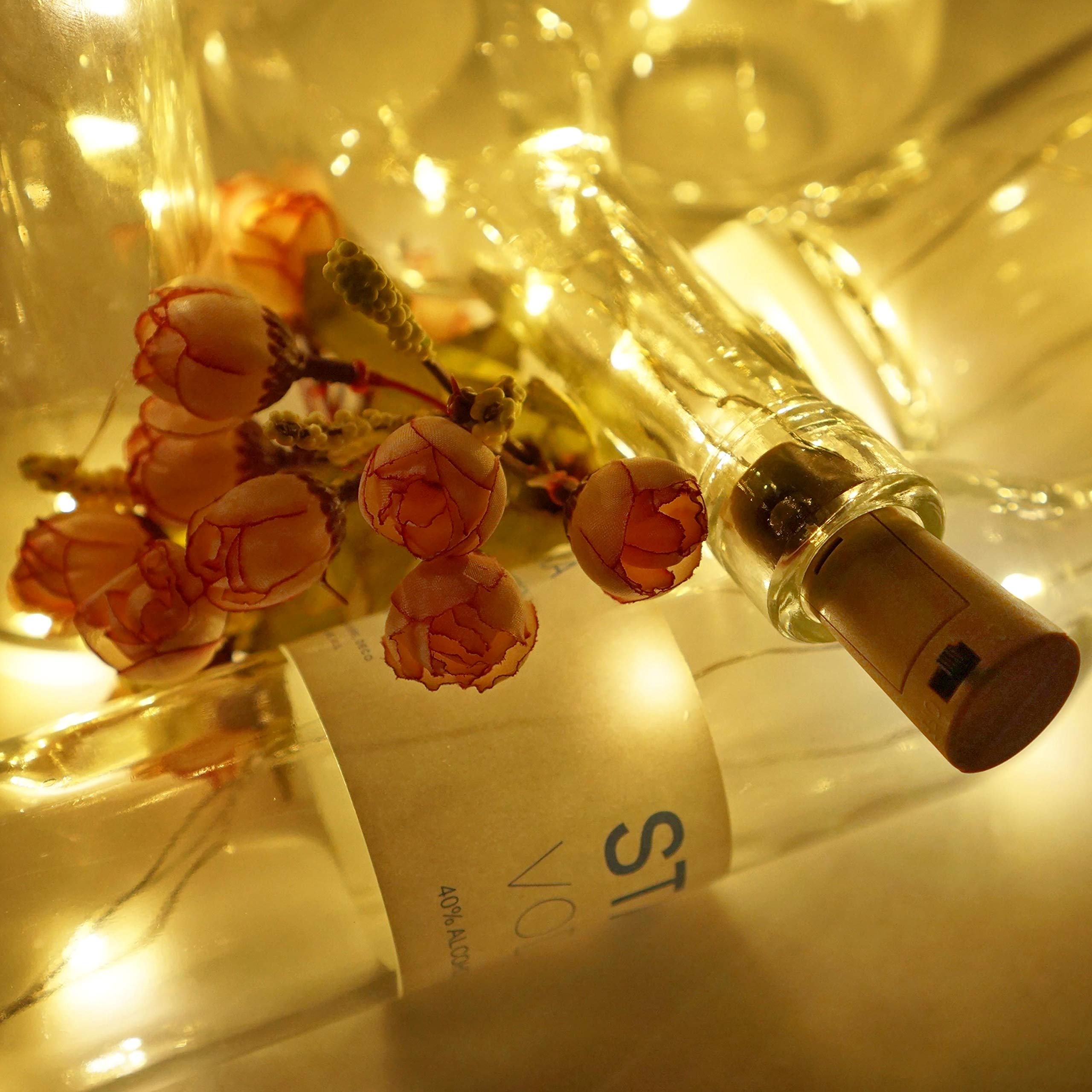 Lovenite Wine Bottle Lights With Cork, Battery Operated 20 Led Cork Shape Silver Wire Colorful Fairy Mini String Lights(No Bottles) For Diy, Party, Decor, Christmas, Halloween,Wedding (9, Warm White)