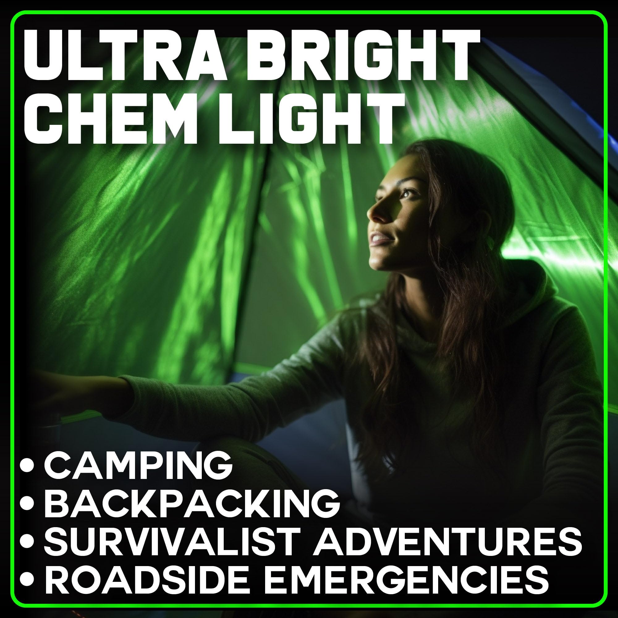 PartySticks Glow Sticks - 12 Ultra Bright Green Chem Lights - 12 Hour Tactical Light Sticks for Camping & Power Outages