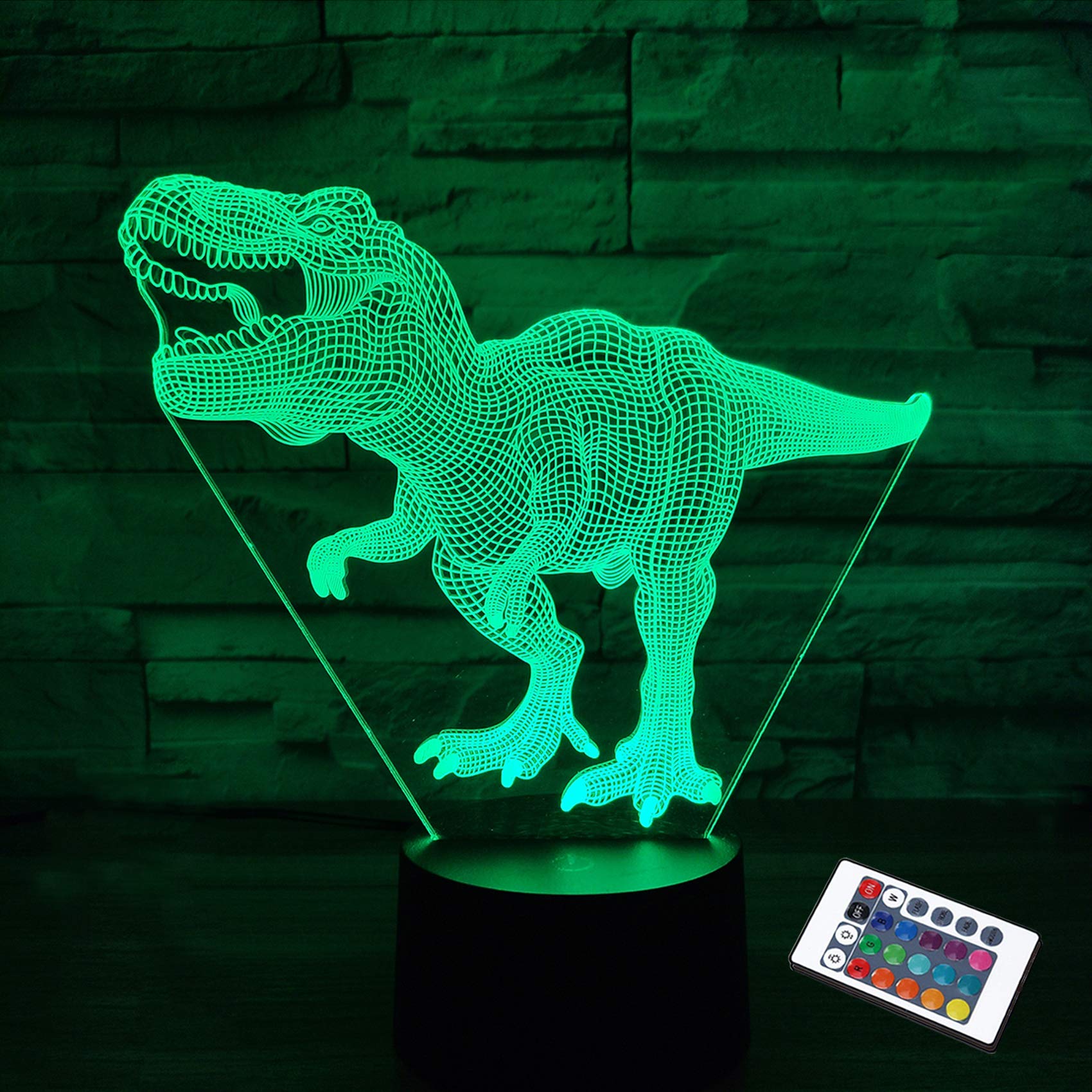 FULLOSUN Dinosaur Gifts, Night Light for Kids Dinosaur T-rex 3D Night Light Bedside Lamp with Remote Control 16 Color Changing X
