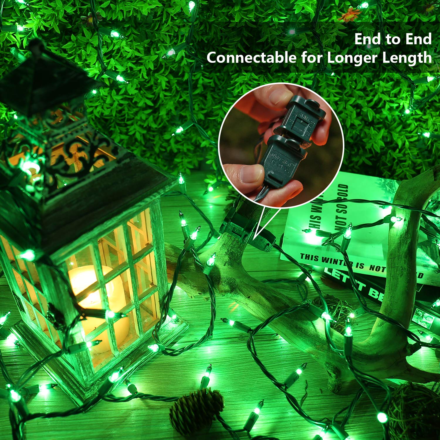 Odeetronic Green St. Patrick'S Day String Lights, 21.63Ft 100 Count Incandescent Christmas Mini Lights Connectable, 120V Ul Certified Green Wire Outdoor Tree Lights Waterproof For Indoor Party Decor