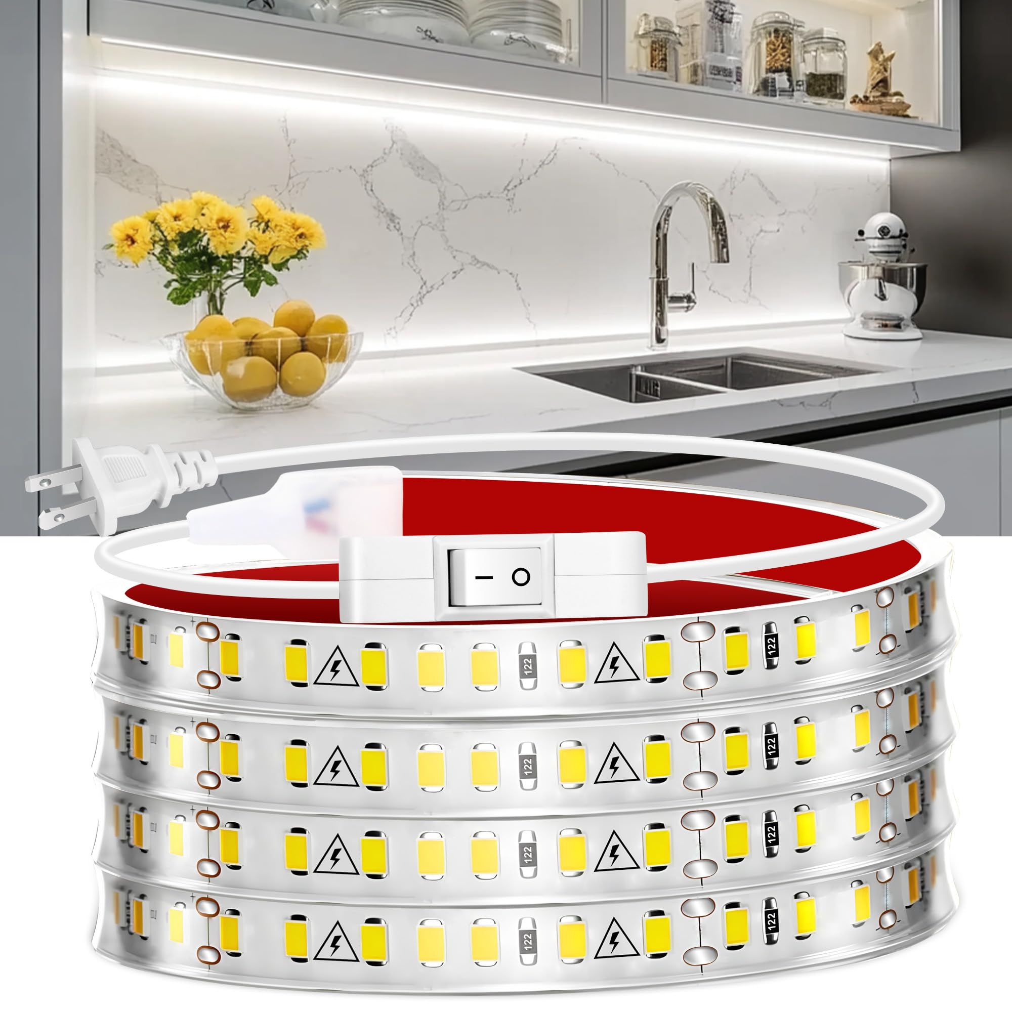 maylit Under Cabinet Band Lighting Plug in 60in  Ultra Bright Small LED Light Bar  6000K Cool White  110V-120V Wired Lights for Kitchen Cabinet  Counter  Workbench  Desk  Closet  Shelf  Indoor