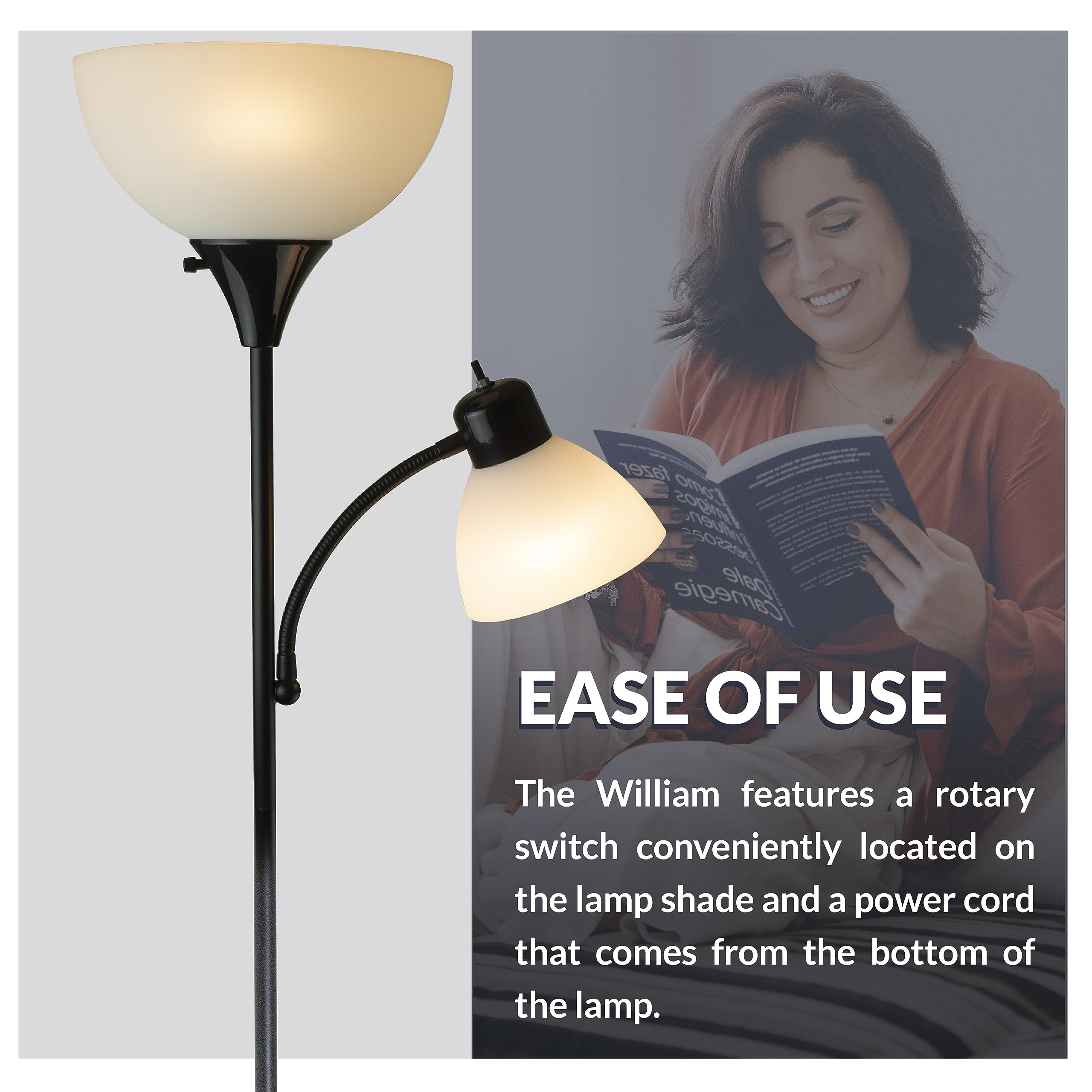Newhouse Lighting Nhfl-Wi-Bk 71 Modern Torchiere Floor Lamp - Metal, Mother-Son Black, Ideal For Bedrooms, Living Room, Office