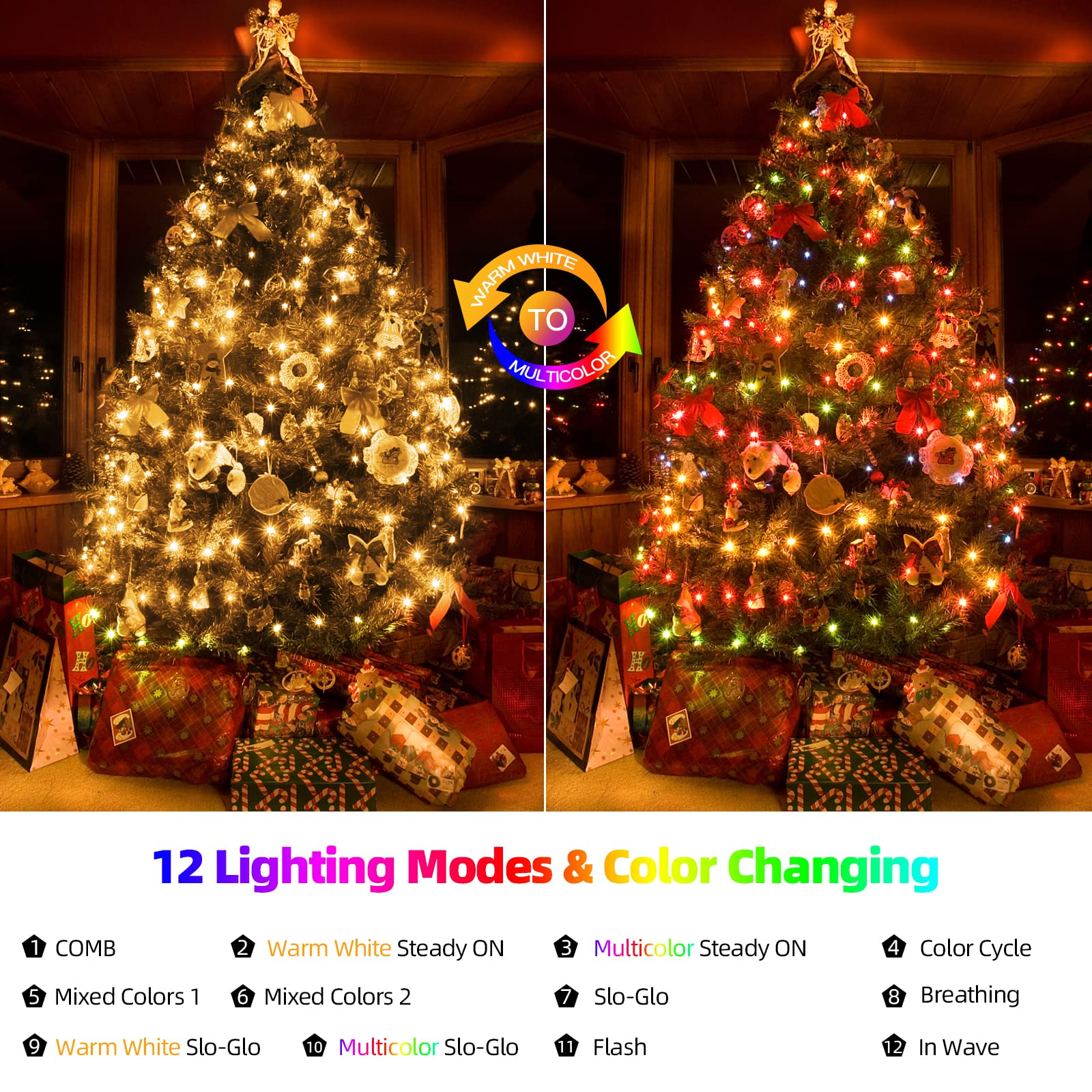 Tcamp Battery Operated Christmas Tree Lights With Remote Memory Timer Function, 33Ft 100Led Usb Christmas Lights 12 Lighting Modes For Christmas Outdoor Indoor Decor (Warm White To Multicolor)