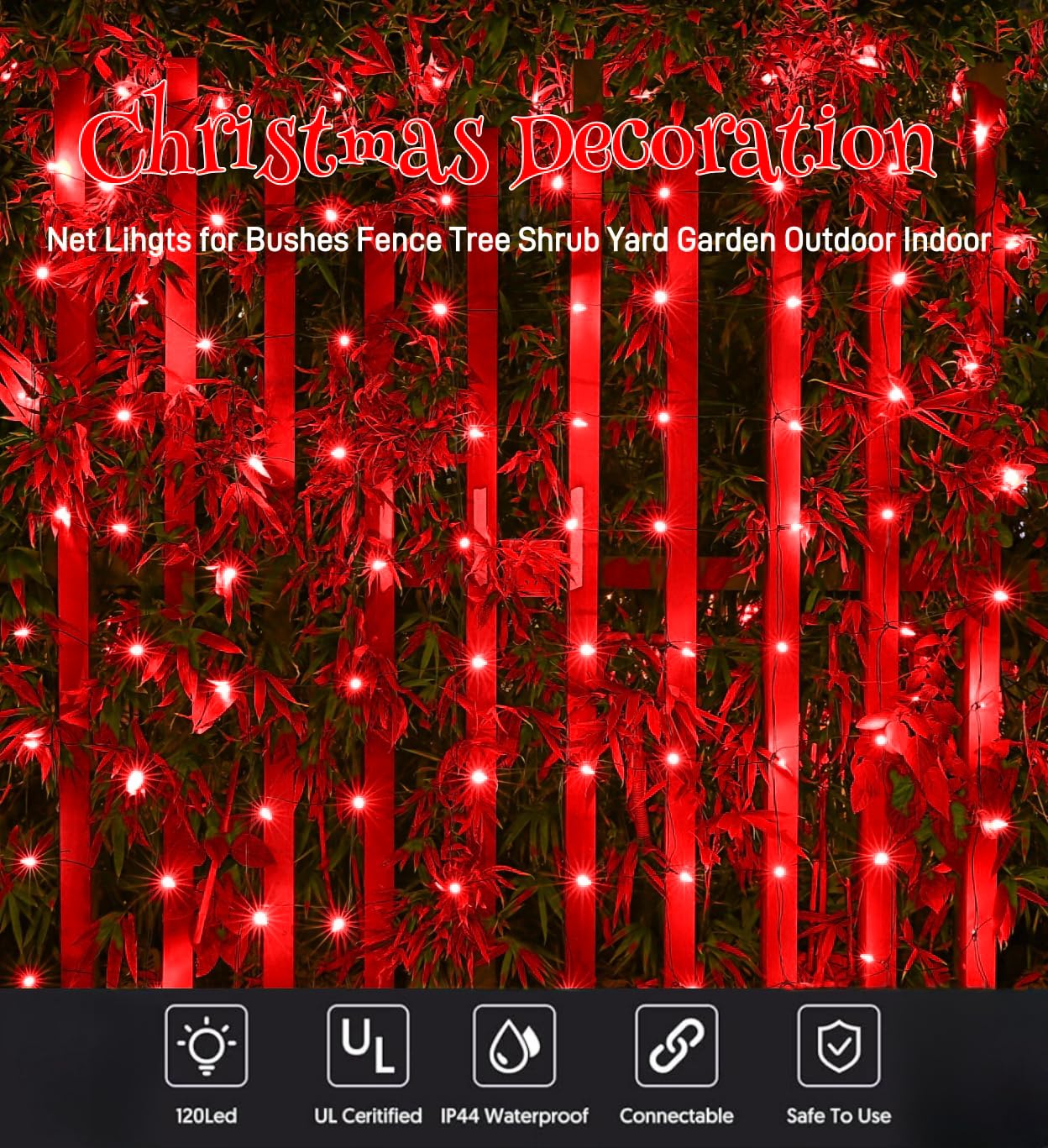 Meteds Led Christmas Net Lights Outdoor,120 Led 6Ftx4Ft Connectable Waterptoof Christmas Mesh Lights For Bushes Fence Tree Shrub