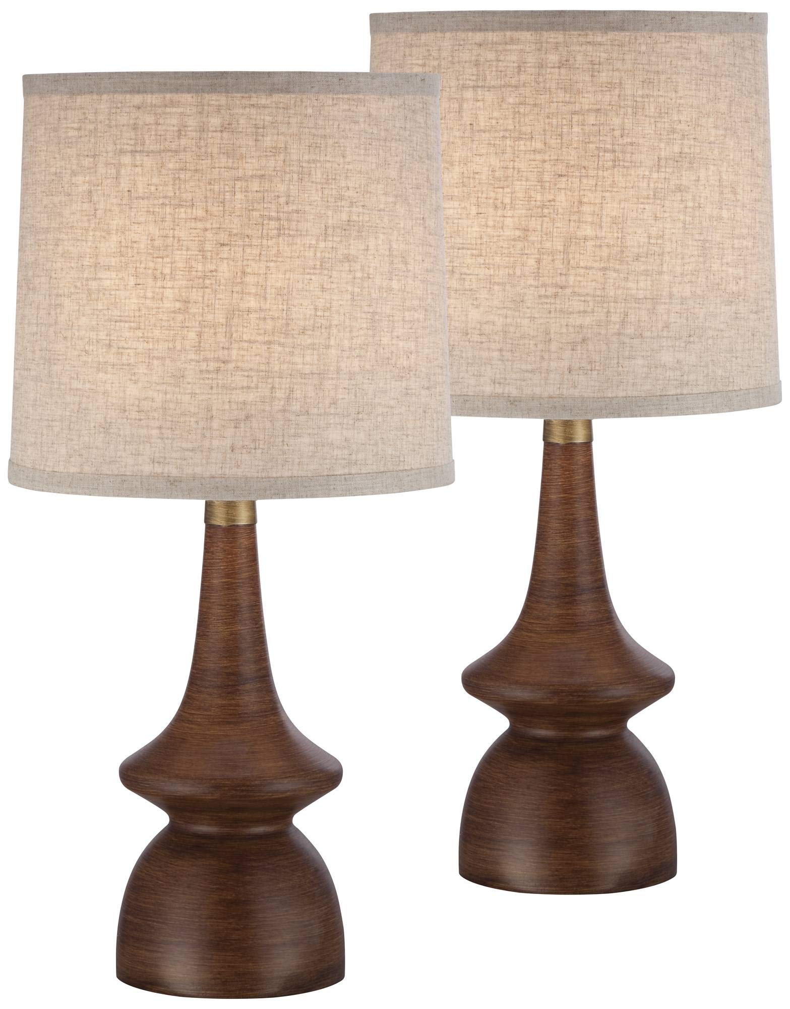360 Lighting Rexford Mid Century Modern Table Lamps 24 Tall Set of 2 Walnut Brown Faux Wood Off White Drum Shade for Bedroom Liv