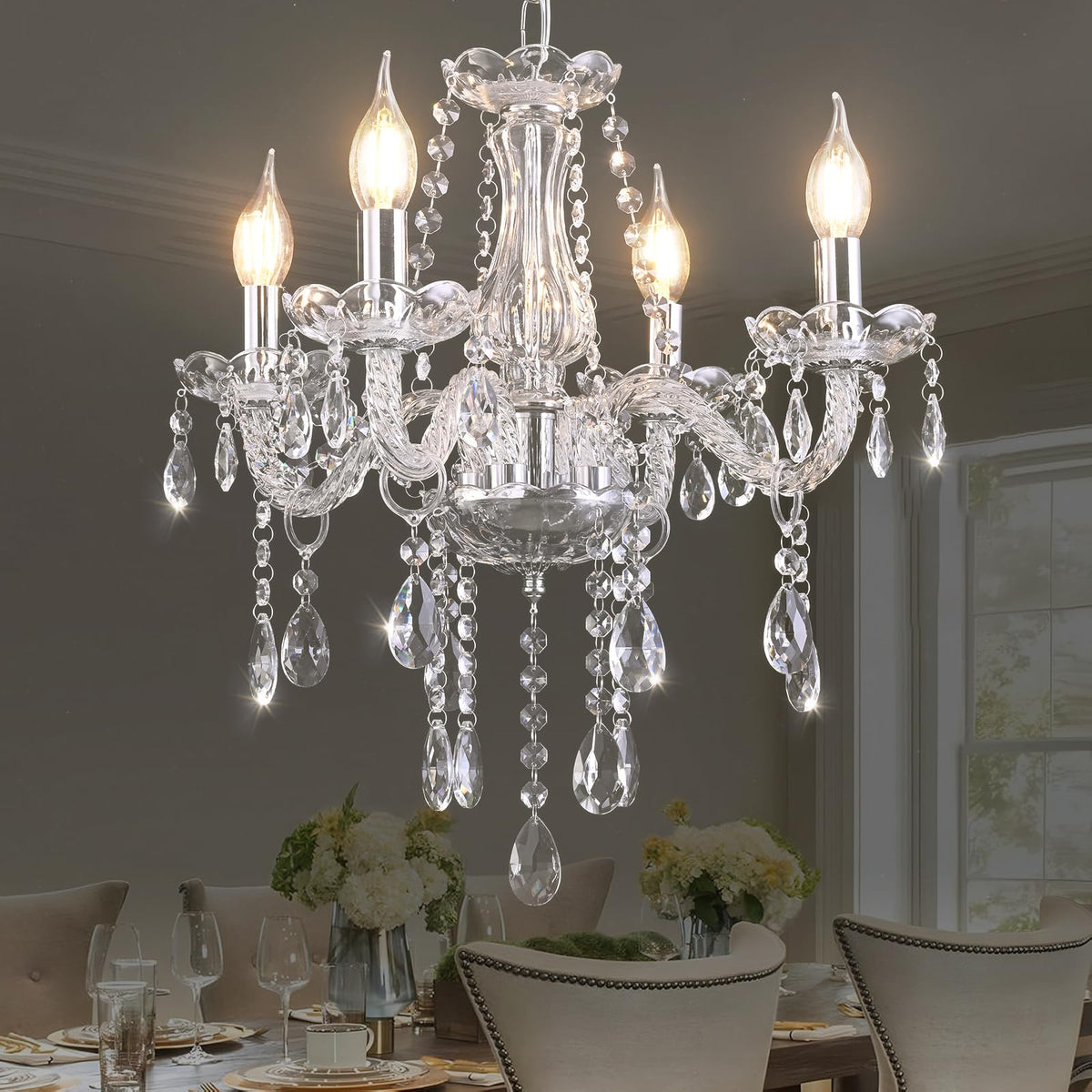 Malosa Clear Mini Crystal Chandeliers,Vintage Small Candle Chandelier,Bedroom Chandelier For Living Room,Dining Room,Closet,Wedd