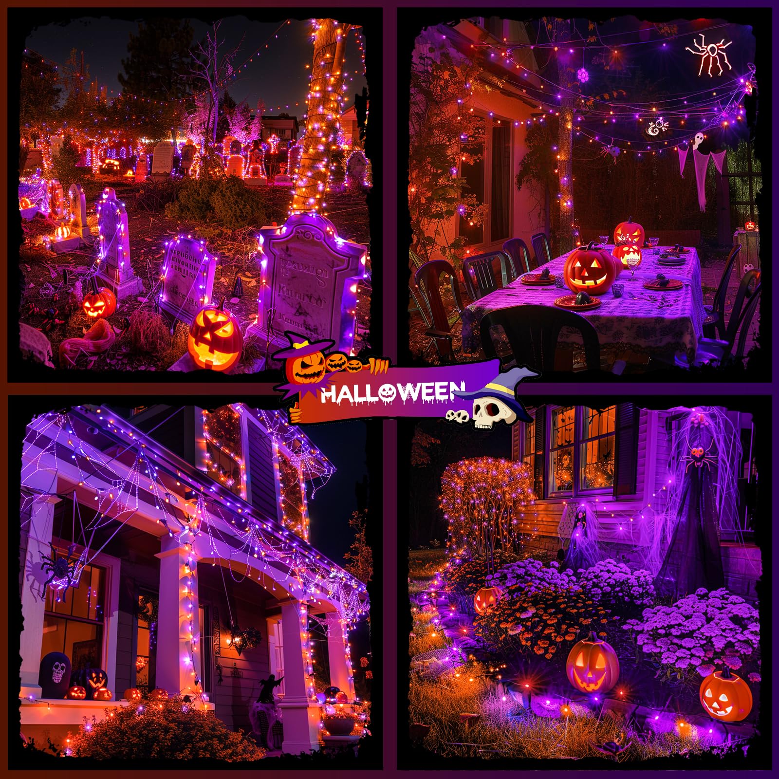 JMEXSUSS Halloween String Lights, 800 LED, 272ft, Waterproof, 8 Modes, Orange & Purple, Model EXS-S-0800