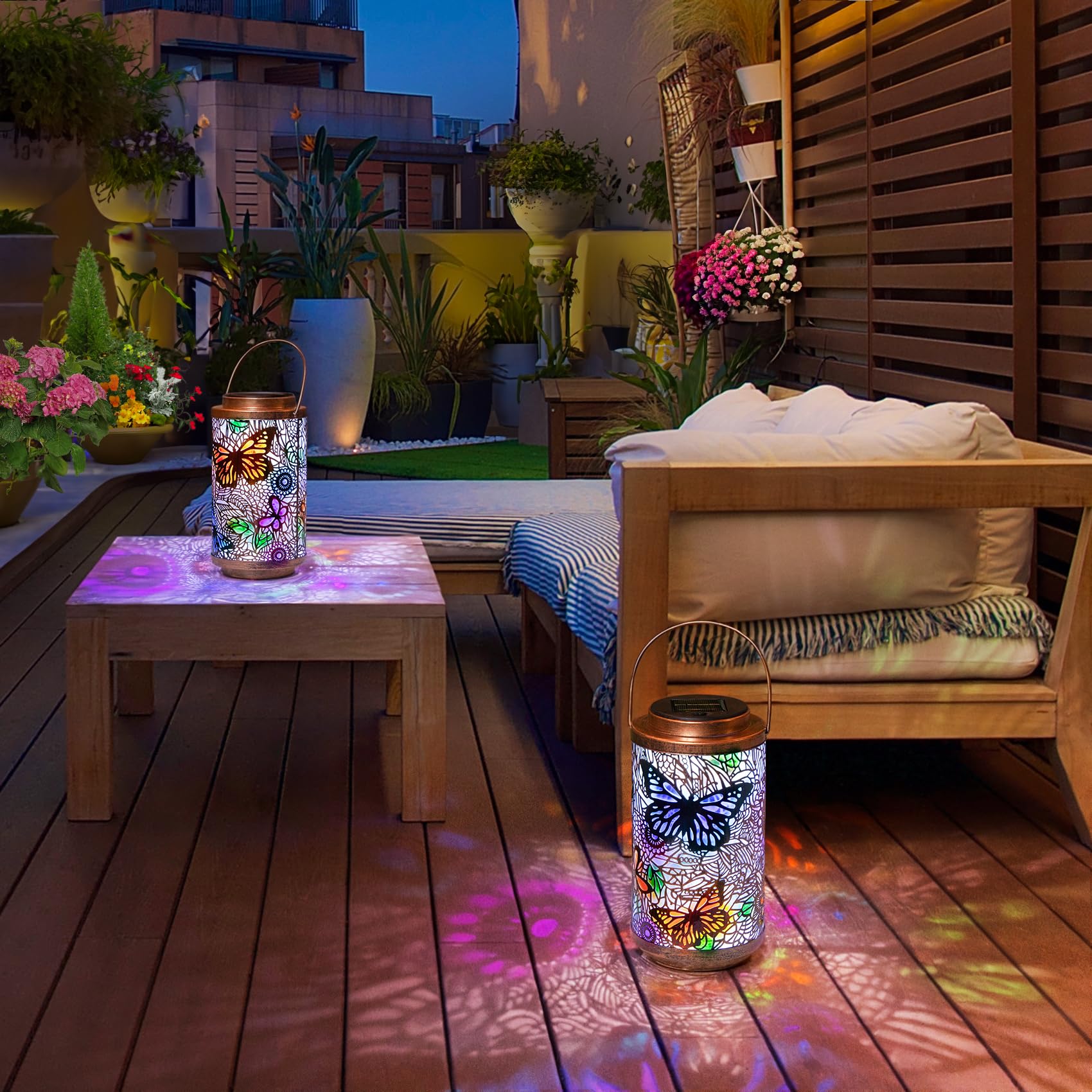 2Pack Outdoor Solar Lanterns Waterproof Butterfly Garden Gifts For Women, Multicolor Solar Outside Lights Metal Patio Lantern Fo