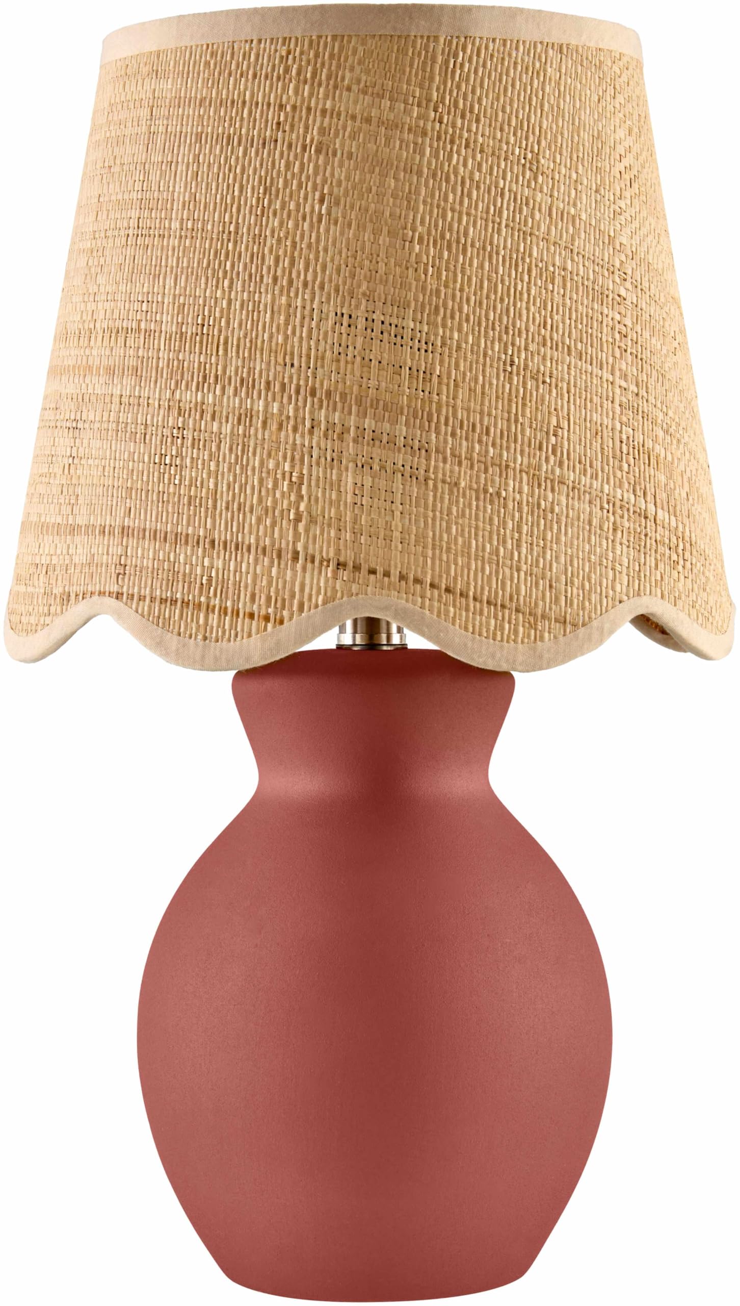 BoutiqueRugs Ceramic and Jute Bedside Table Lamp - 15in H, Brick Red/Beige, Model SPXZVC5-072, Ideal for Bedroom or Living Room