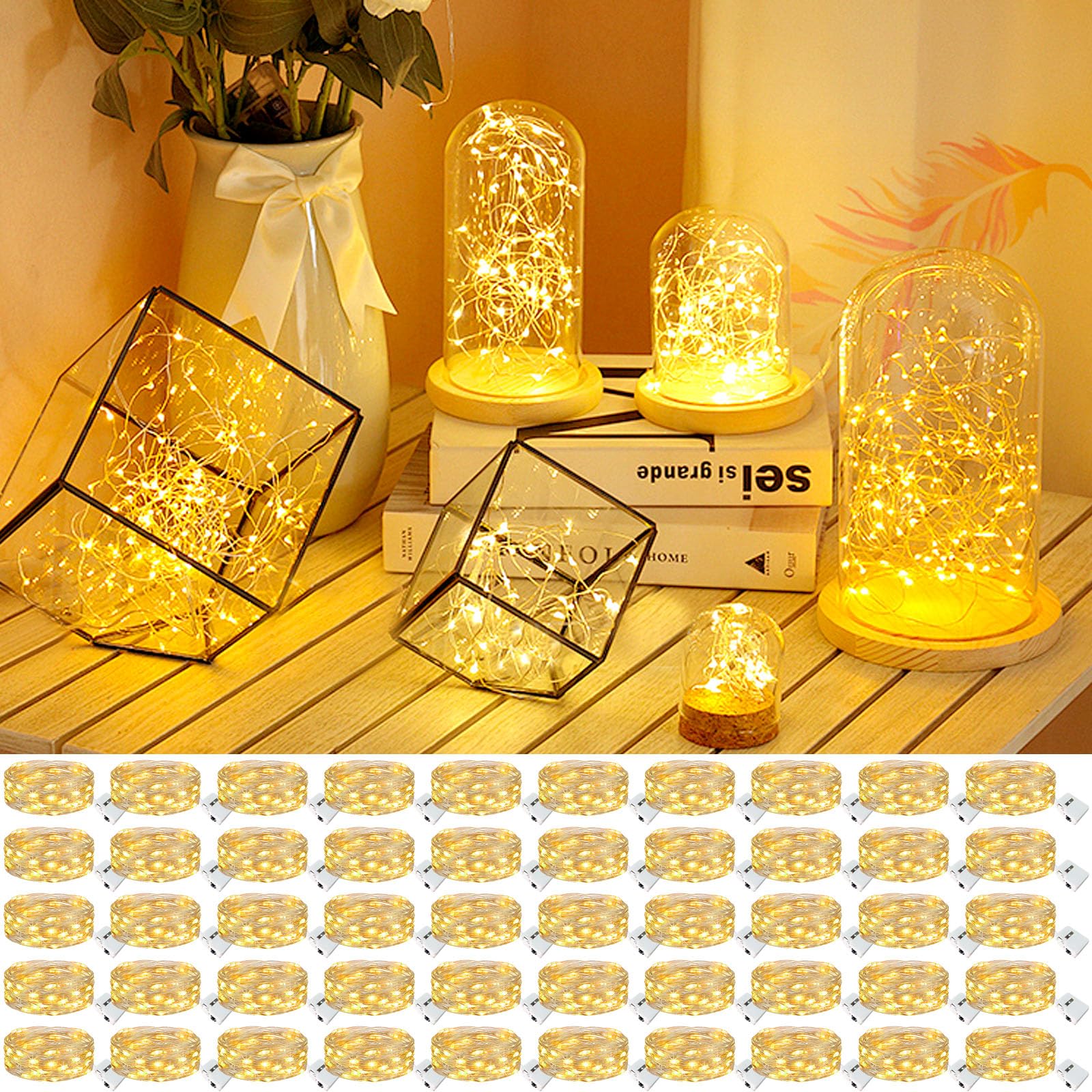 kolpop LED Fairy Lights, 50 Pack, 7FT, 20 Mini Twinkle String Lights, Battery Operated, Waterproof, Warm White