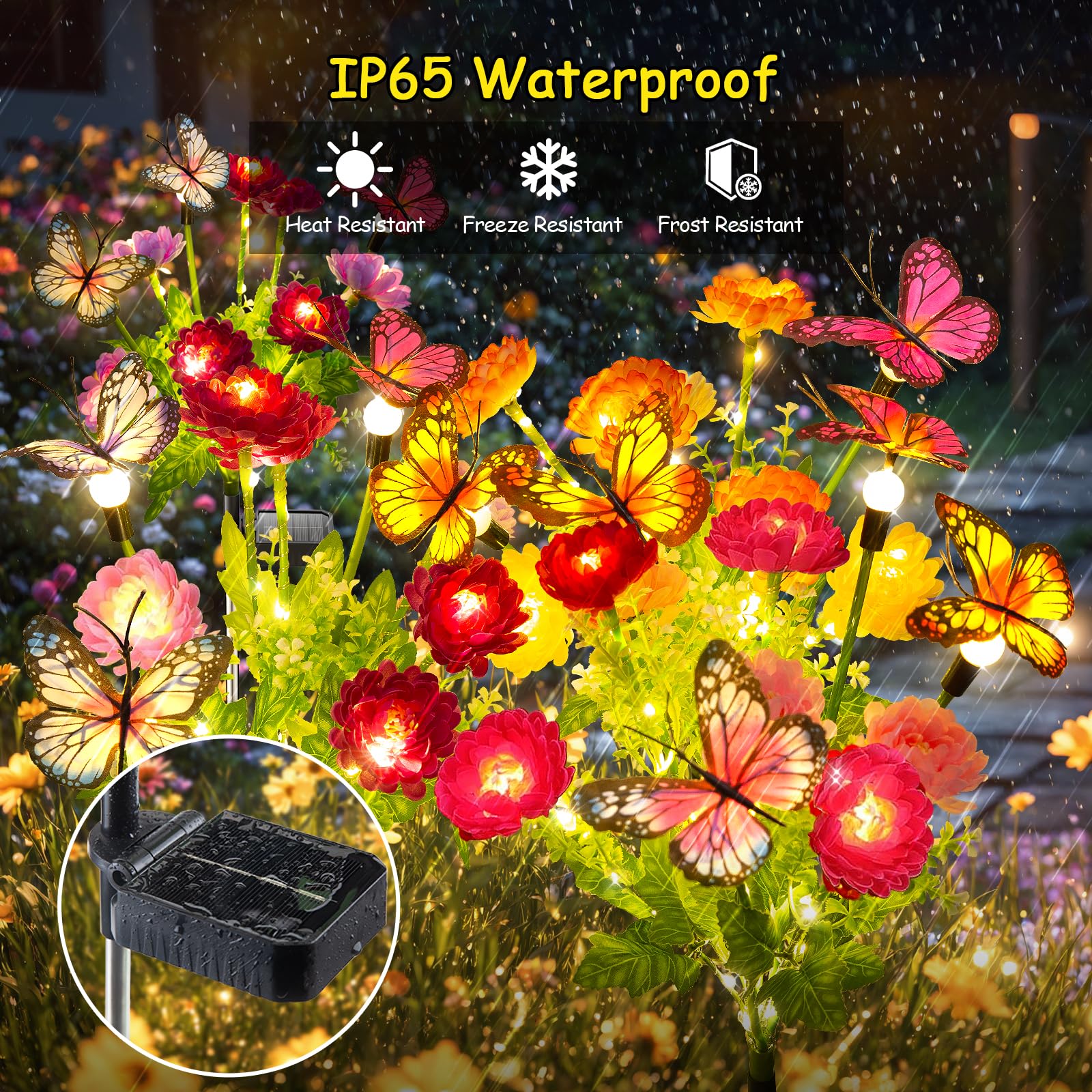 Garpar Solar Garden Lights - 3 Pack Butterfly & Flower Design, Waterproof Outdoor Decor, Yellow, Pink, Purple, Model: Butterfly Flower Lights03