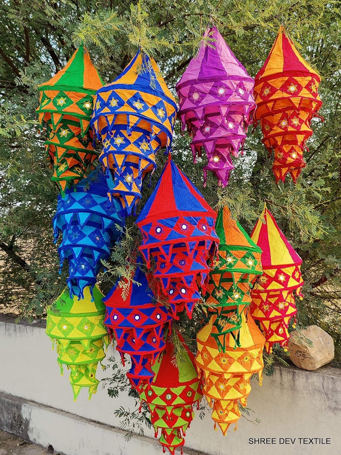 INDIANHANDICRAFTS 10 Pc Mix Lot Indian Traditional Cotton Lanterns and Lamp Shade Decor