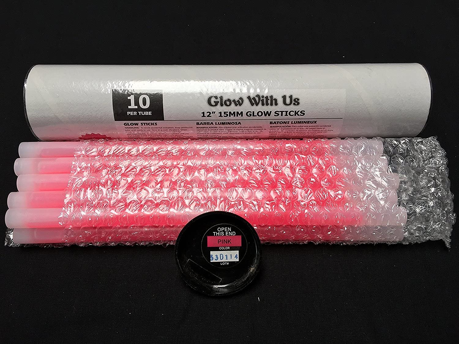 Glow Sticks Bulk Wholesale, 10 12    15mm Dia. Pink Industrial Grade Jumbo Light Sticks, Bright Color, Glow 14 Hrs, Safety Glow