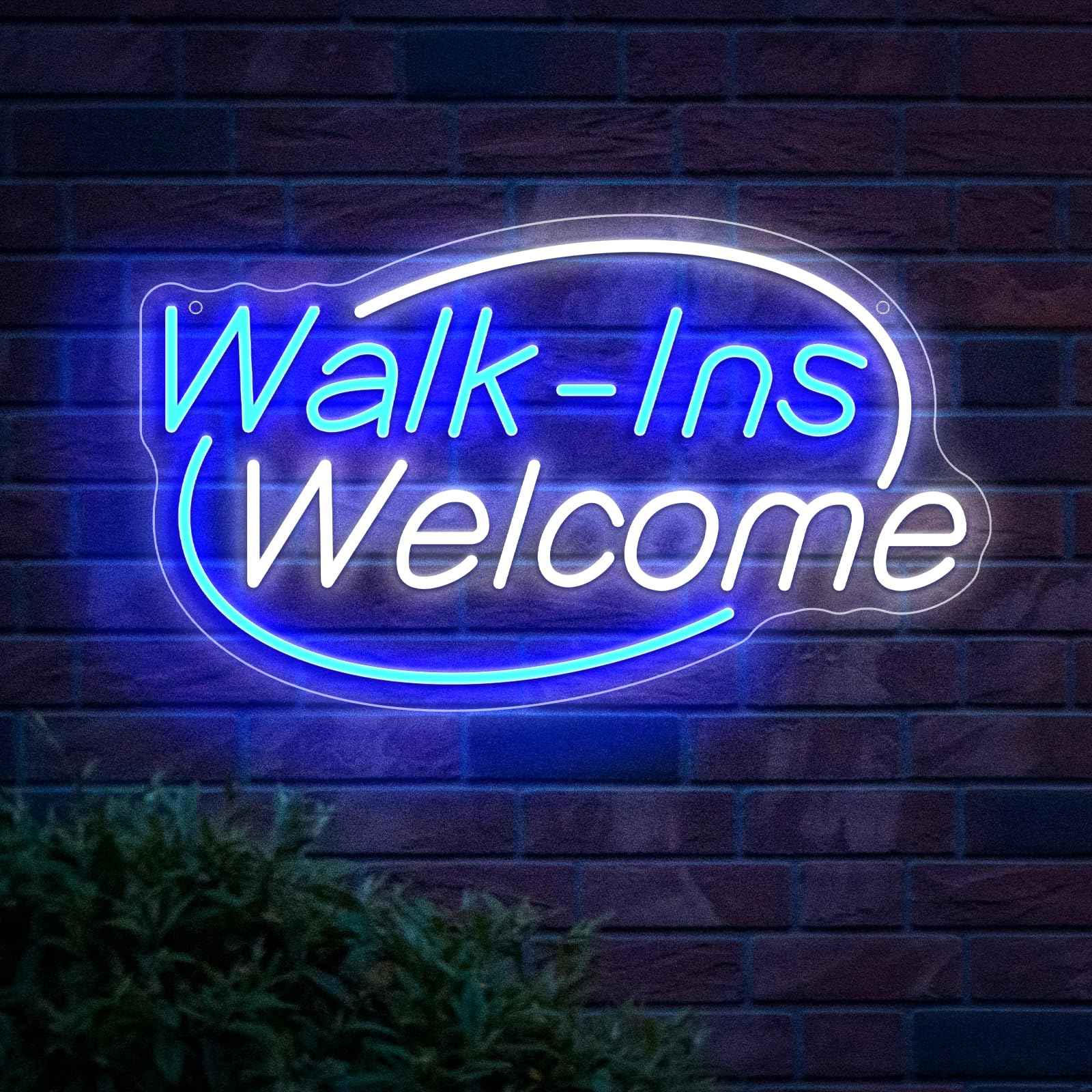 Noasktt Neon Sign - Walk-Ins Welcome, Blue + White, Acrylic, 16.5x9.4in, USB Powered, Wall Decor for Game Room, Bedroom, Bar, Restaurant
