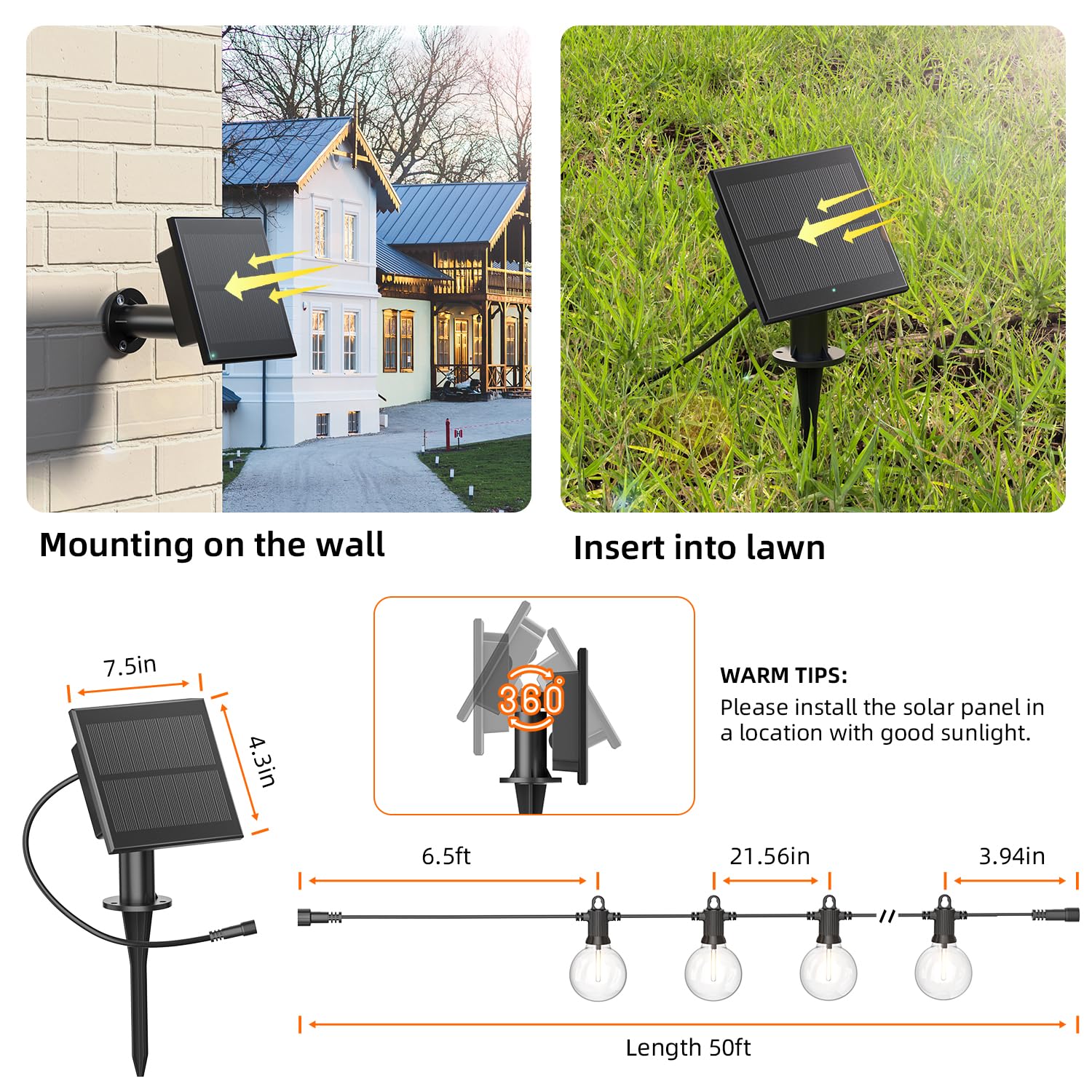 Kawaya Solar Powered String Lights For Outside, Outdoor Ip65 Waterproof Led Patio Light With Usb-Charging, Shatterproof Edison H
