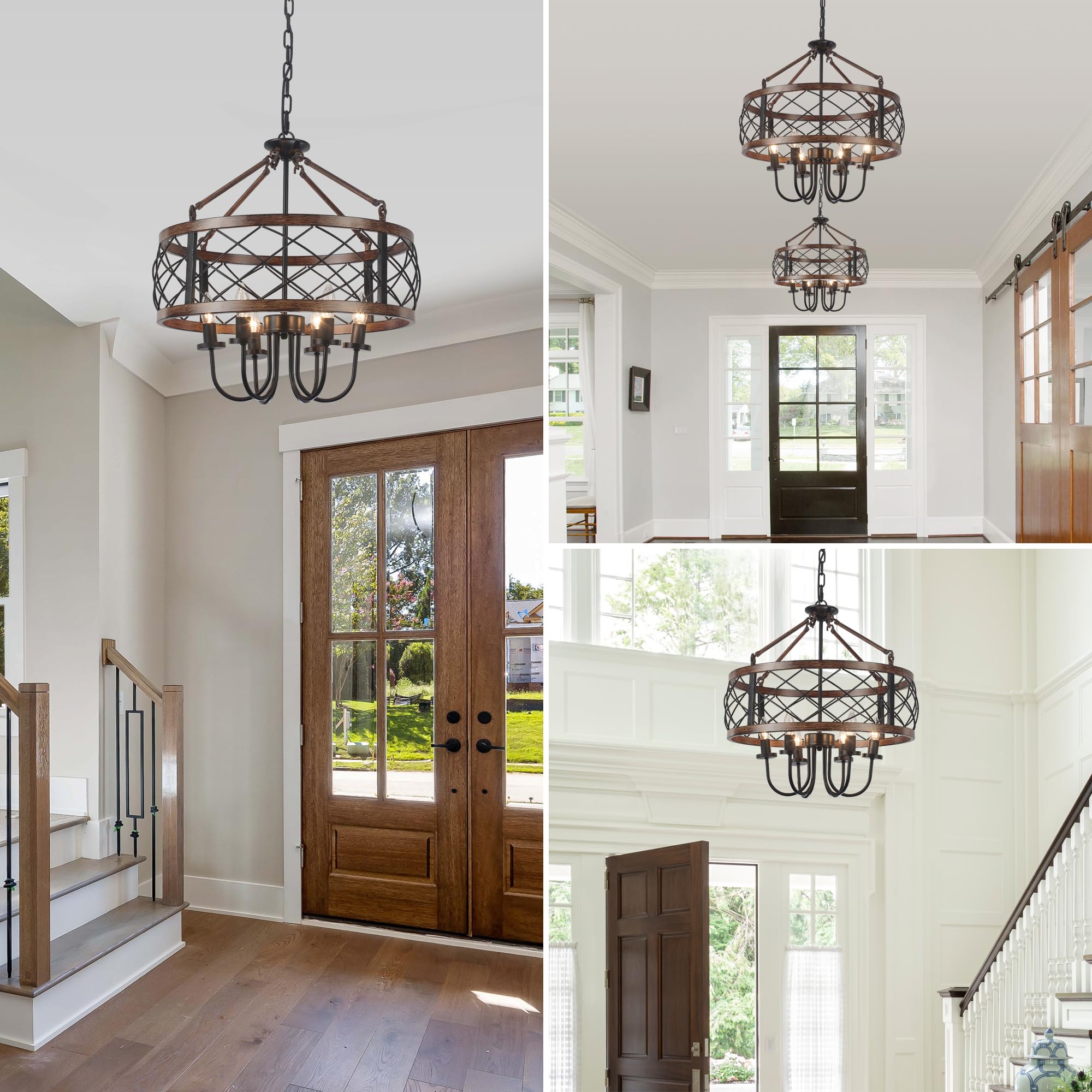 Farmhouse Chandeliers Dining Room Light Fixtures Rustic Industrial 6-Light Black Farmhouse Pendant Light For Kitchen Island Foye