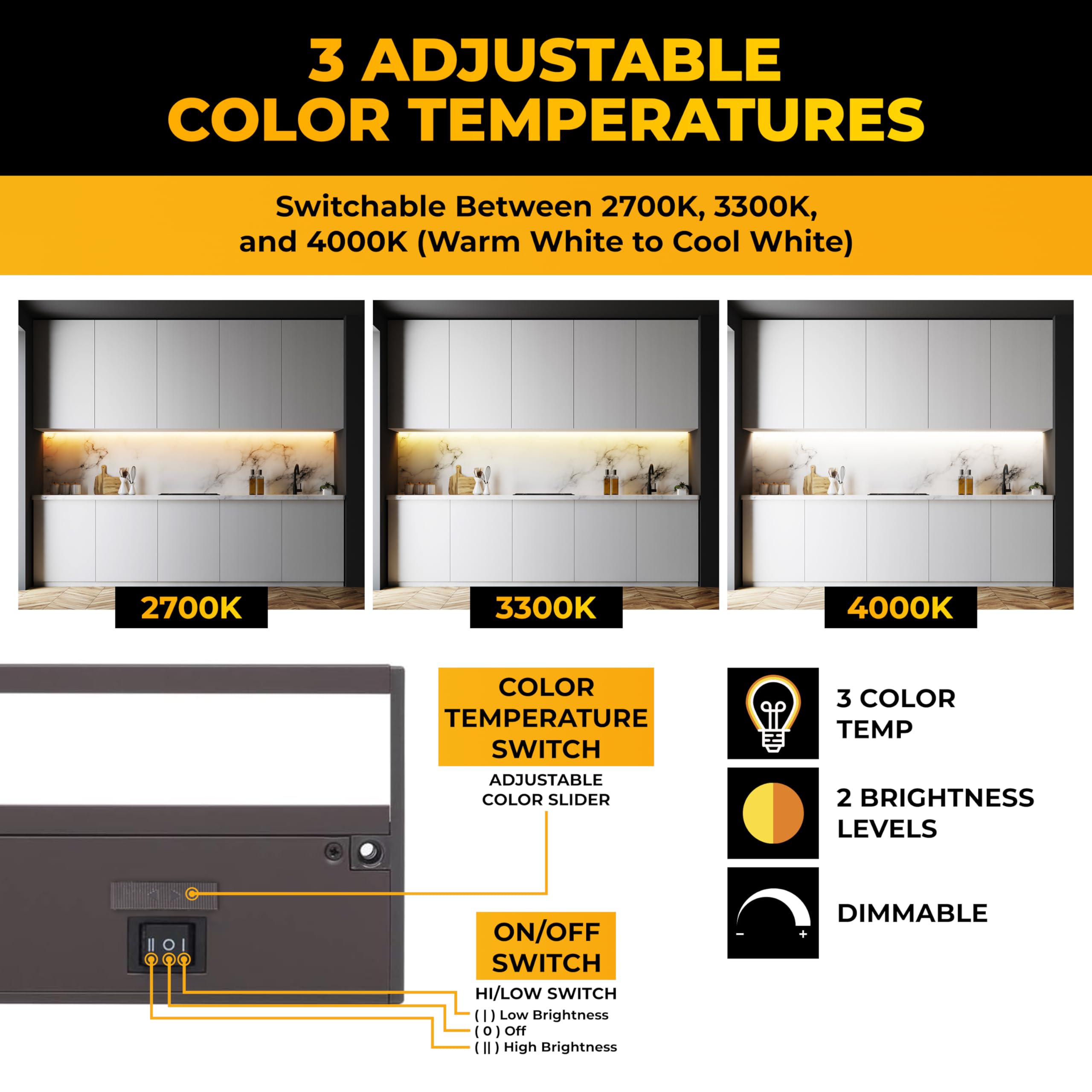 NSL LED Under Cabinet Lighting - Dimmable, 3 Color Temperatures, 24 Inch, Bronze Finish, Model LTSPRO-24-BZ