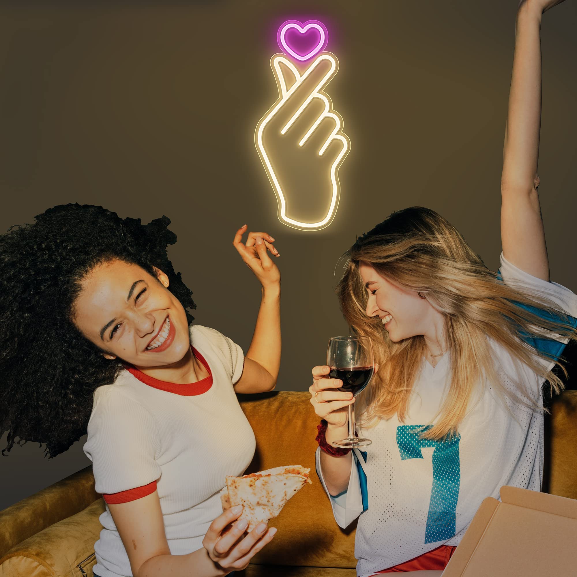 Lumoonosity Finger Heart Neon Sign - Pink & Warm White - 16.3x7.5 inches - K-Drama LED Light for Bedroom & Game Room Decor
