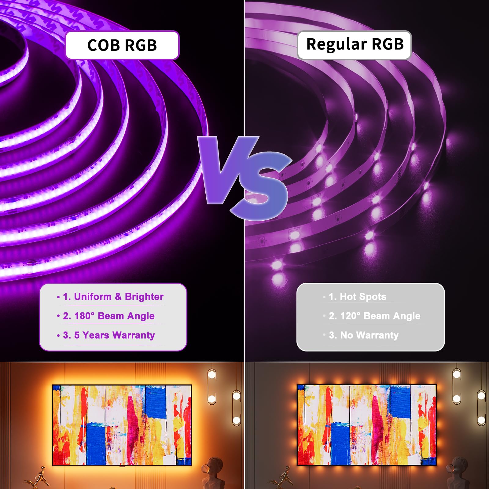 MIWISE RGB COB LED Strip Light 20ft, Dimmable DC24V, Compatible with Alexa/Google Assistant, Multicolor Flexible Tape for TV & Bedroom
