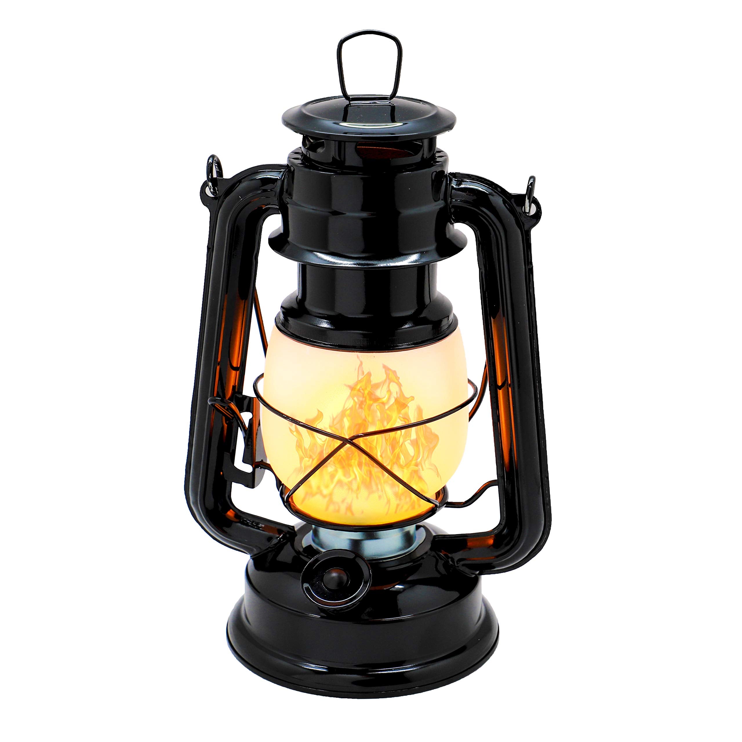 YAKii LED Vintage Flame Lantern, Metal Outdoor Hanging Lantern, Battery Operated, Black, Model LP034484218446