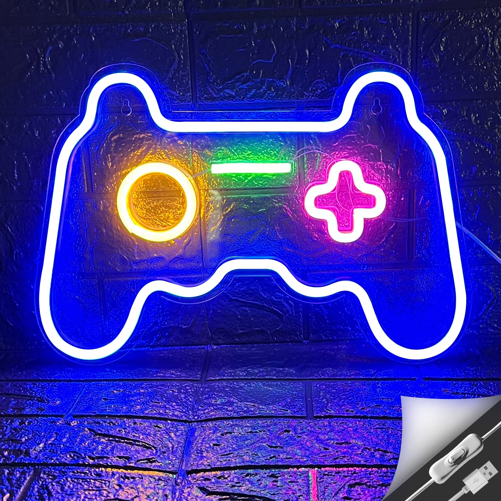 BerniceKelly LED Neon Sign Gamepad Shape, 16inx11in, Yellow+Pink, Plastic, Model ZXY-50, Wall Decor for Gamers