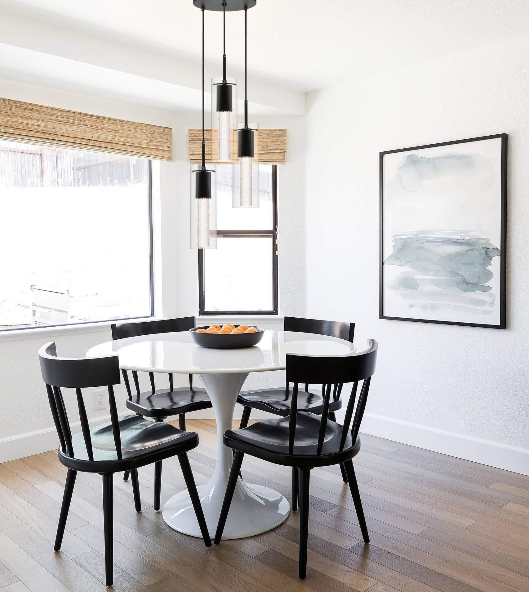 Xinbei Lighting Pendant Light, Modern 3 Light Cluster Kitchen Island Pendant Lighting With Led Bulb & Bubble Crystal, Matte Blac