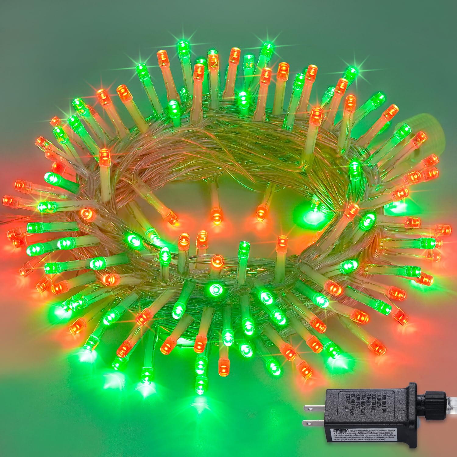 JMEXSUSS Connectable Red and Green Christmas Lights, 8 Modes 100 LED Twinkle String Lights Indoor, Clear Wire Plug-in String Lig