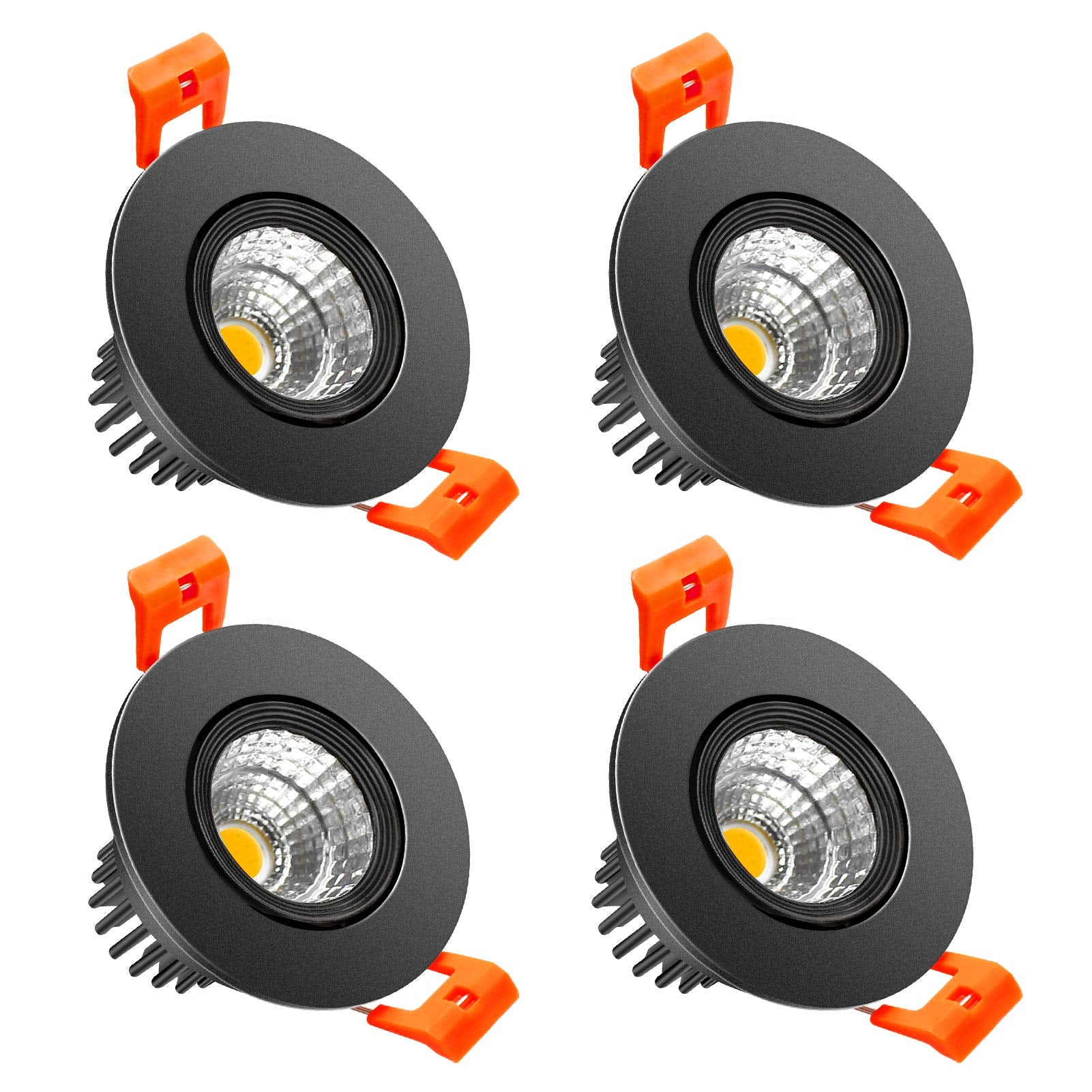 Lightingwill 2Inch Led Dimmable Downlight, 3W Cob Recessed Ceiling Light, Daylight White 5500K-6000K, Cri80, 25W Halogen Bulbs Equivalent, Black (4Pack)