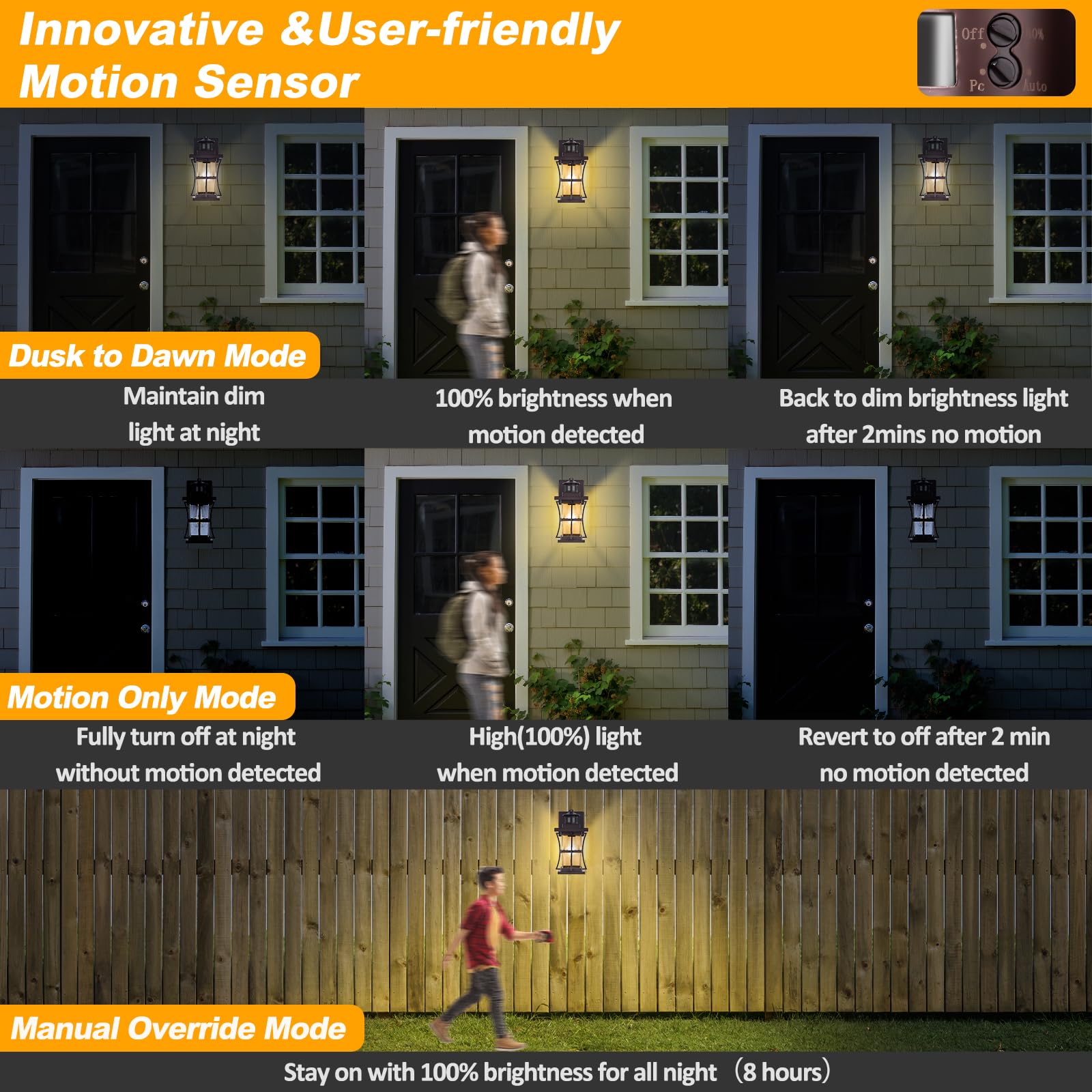 Frelii Large Outdoor Motion Sensor Lights - Oil Rubbed Bronze, Dusk to Dawn, Waterproof Wall Sconce for House & Garage