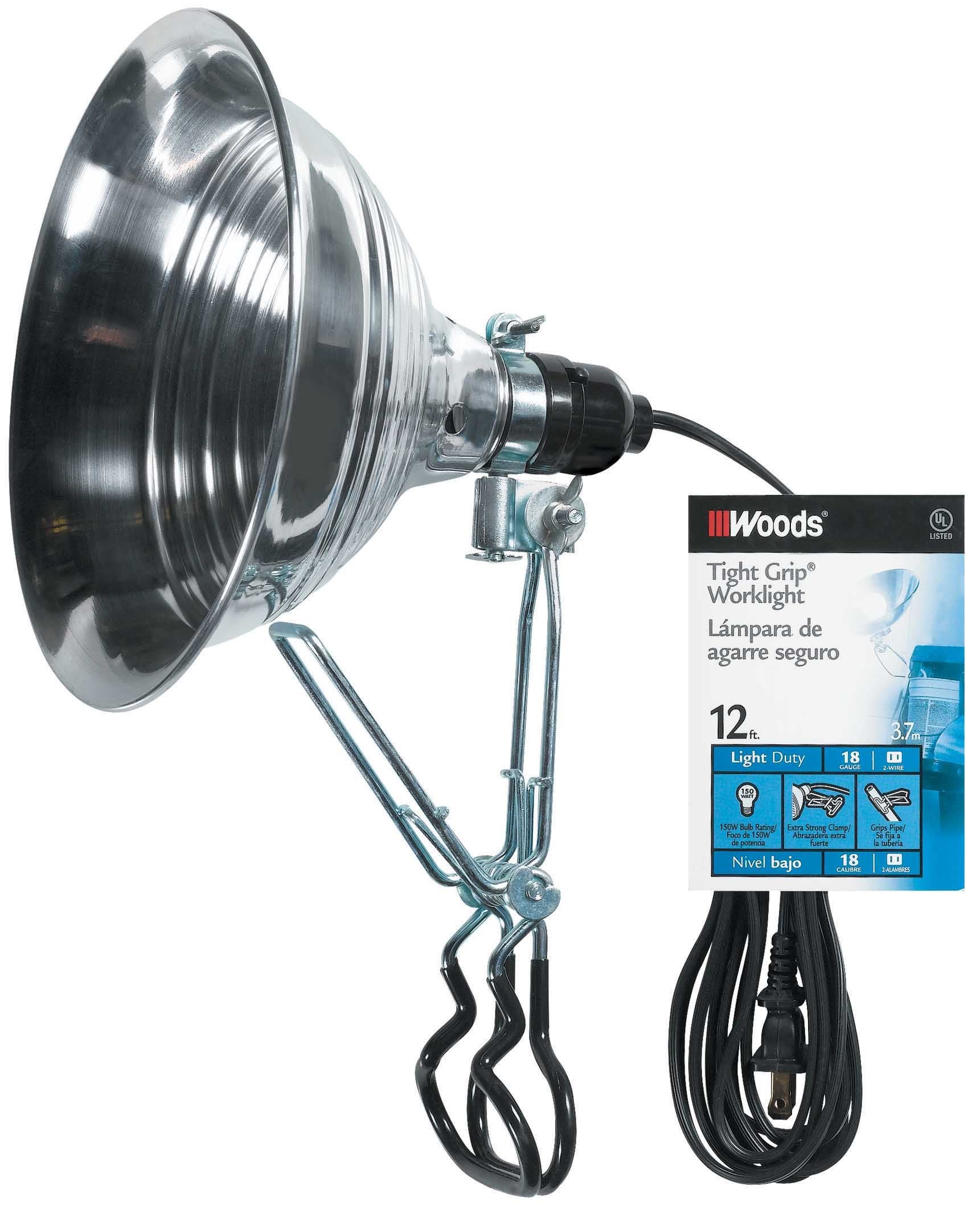Woods 2839 18/2 Gauge SPT-2 Tight Grip 150-Watt Clamp Lamp with 8.5-Inch Reflector, 12-Foot-New Condition