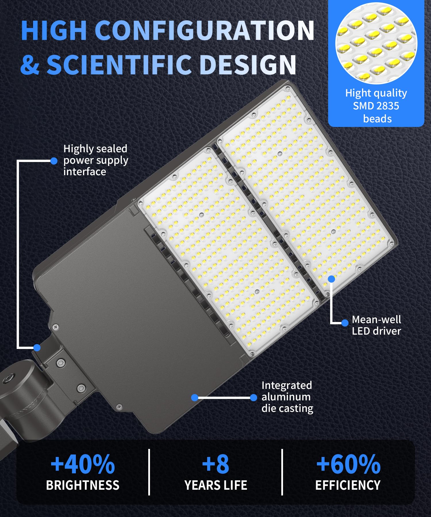 Dimgogo 300W LED Parking Lot Light, 45,000LM, Dusk to Dawn, IP66 Waterproof, Slip Fitter Mount, 6500K, Commercial Security Lighting