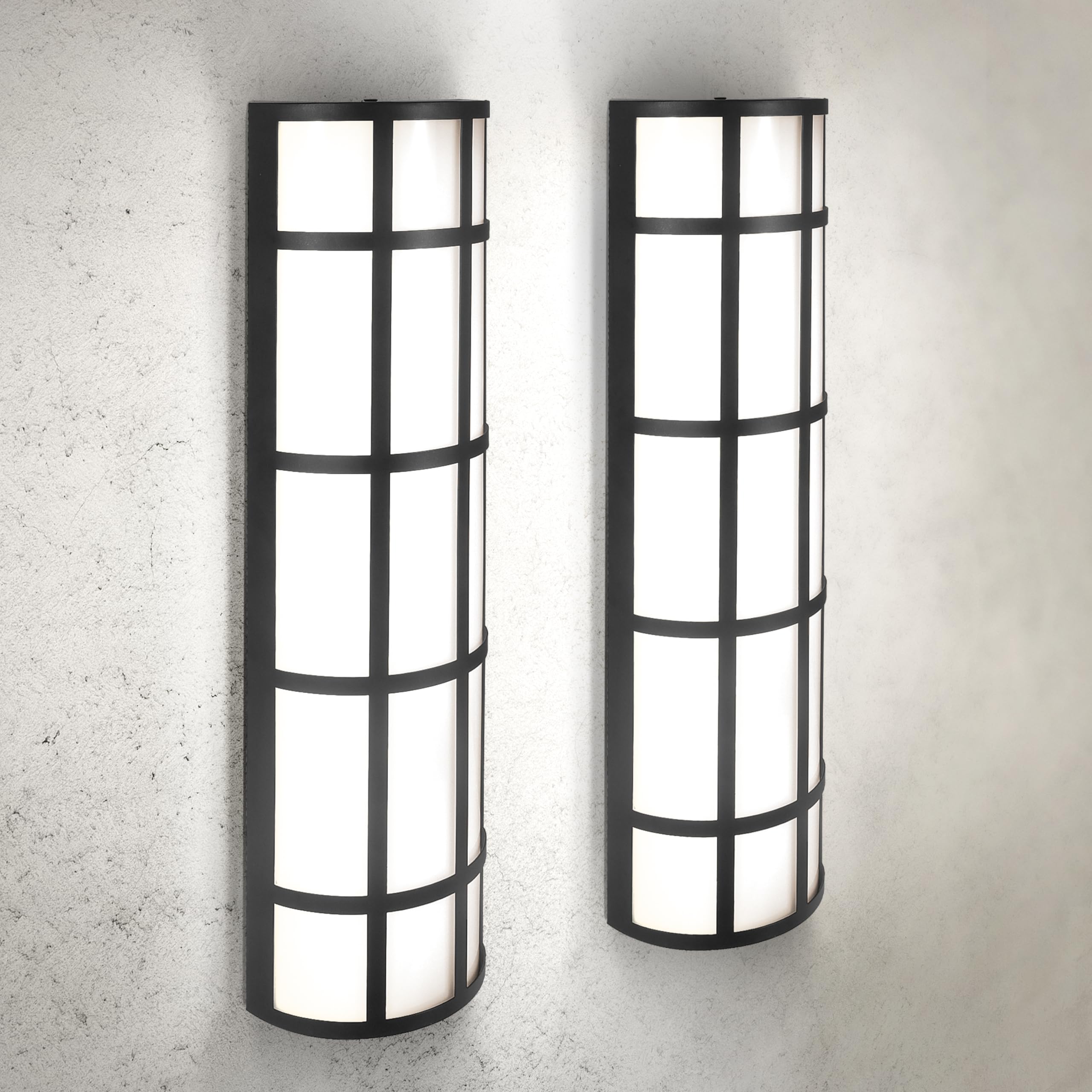 ASD 24 Inch LED Outdoor Wall Mount Light Fixture - Matte Black, Dimmable, 25W, 120-277V, 2 Pack, Model A-WS21GR-MV