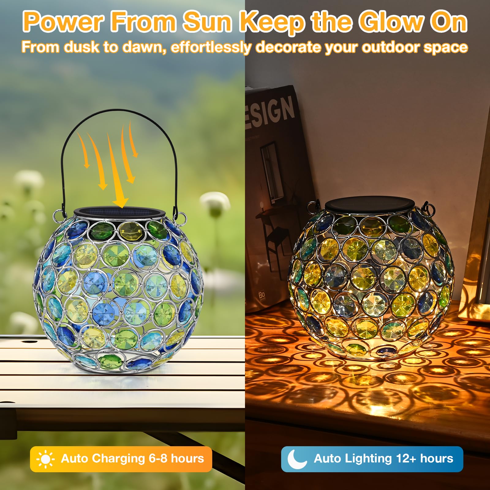 Uspring Crystal Mosaic Solar Lanterns Outdoor Waterproof Decorative Hanging Solar Lights For Outside  Gifts For Women Mom Grandma Garden Decor For Patio Backyard Porch Pathway Lawn Walkway  Blue