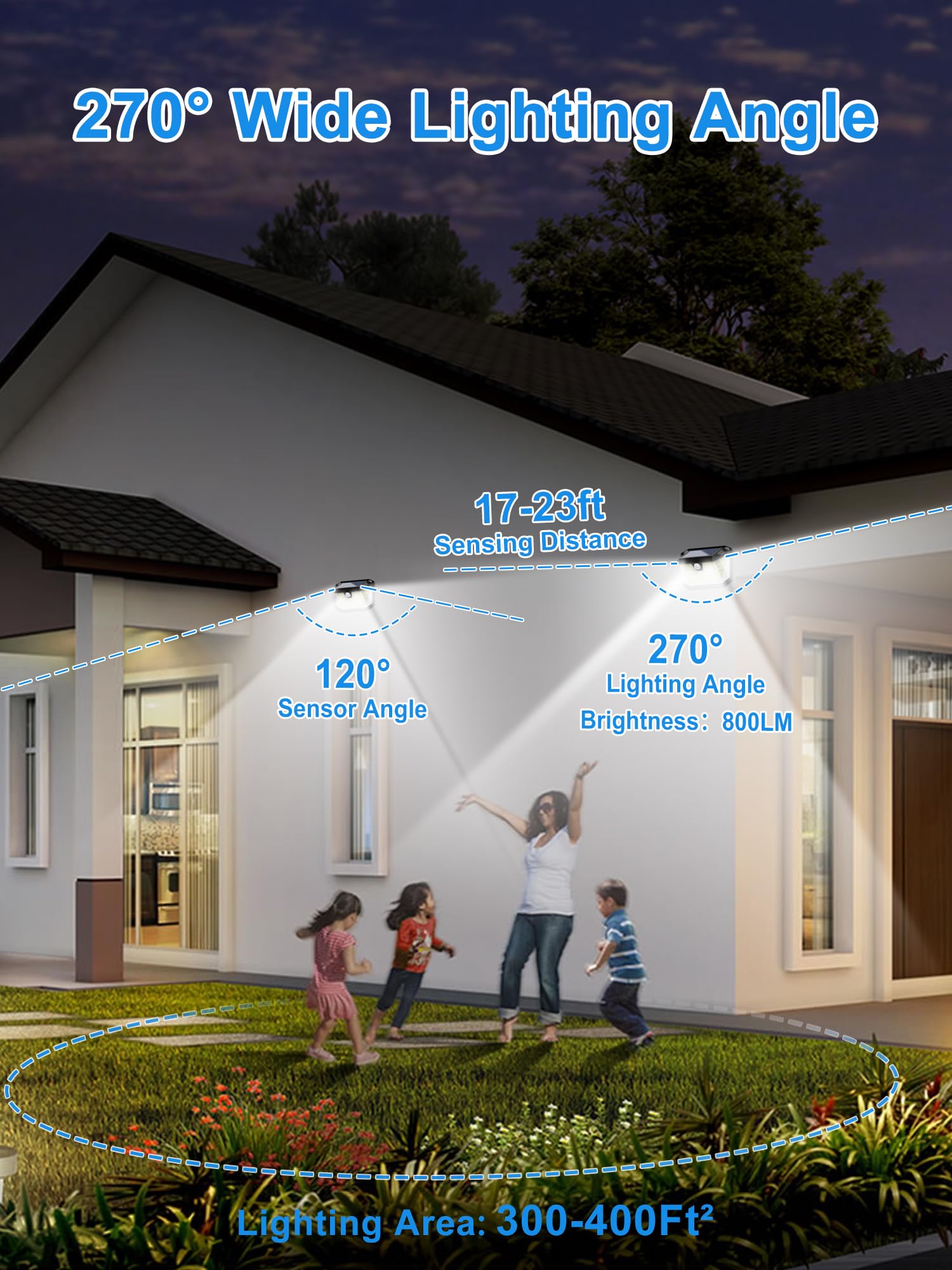 LANSOW Solar Motion Lights Outdoor 6 Pack, 188 LED, 3 Modes, IP65 Waterproof, White Light, Model LSMLO6P