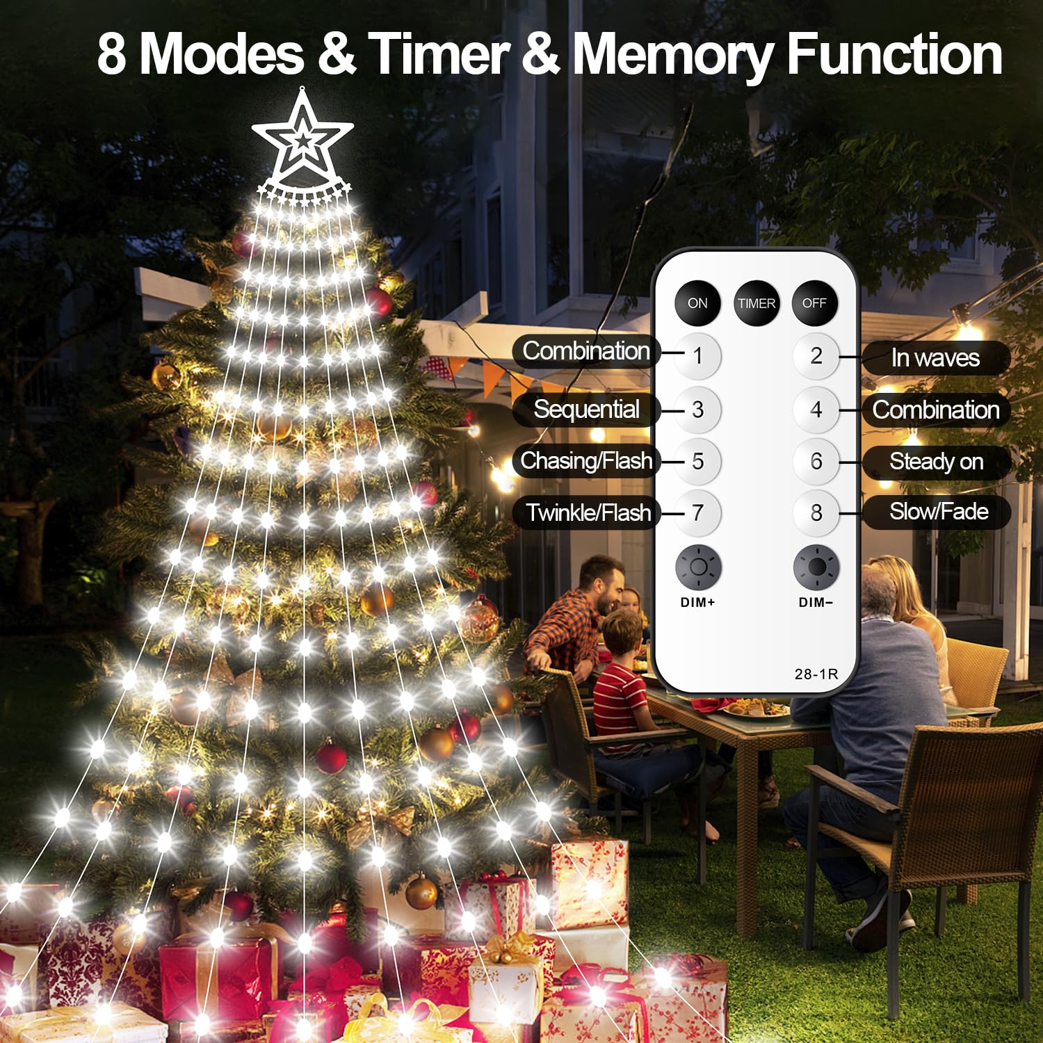 Amipepe Christmas Decorations Star Lights Outdoor, 11.48Ft 350 Led Waterfall Tree Lights With 8 Modes Timer Remote Plug In Chris