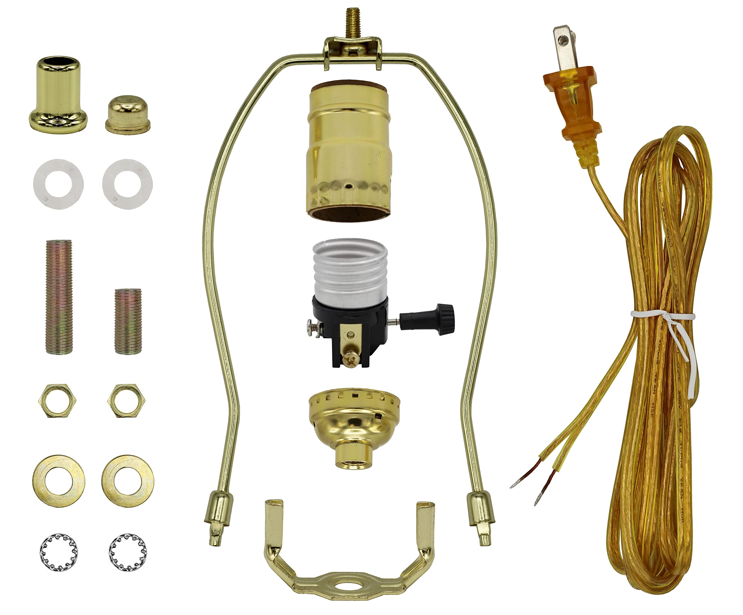 Creative Hobbies Floor Lamp Making Kit, Gold, 10 Inch Harp, 12 Foot Cord, Model FLKIT, Wood/Rubber/Metal