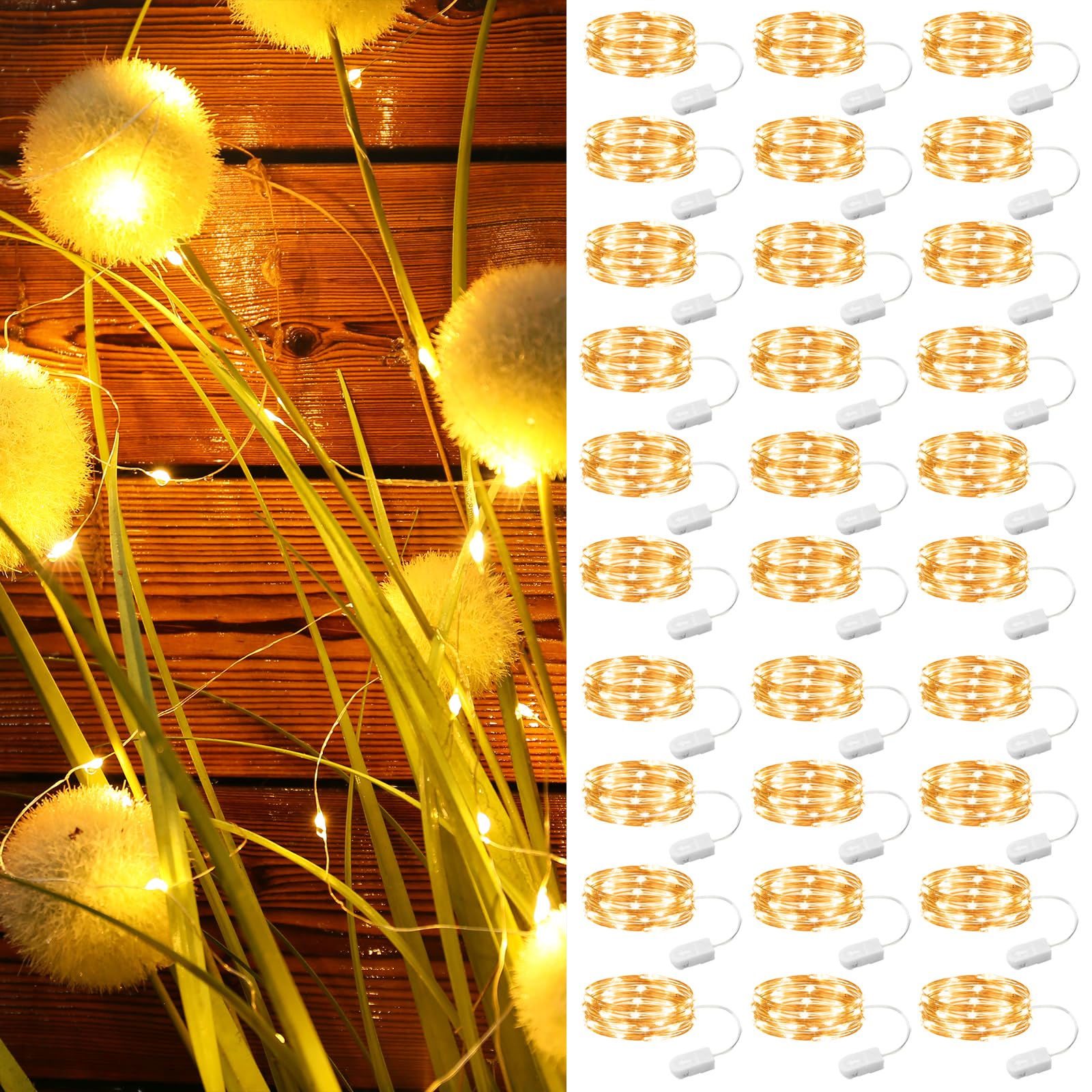 ZSJWL 30 Pack Fairy Lights Battery Operated Warm White,7Ft 20LED Mini String Light, Waterproof Twinkle Light Silver Copper Wire 