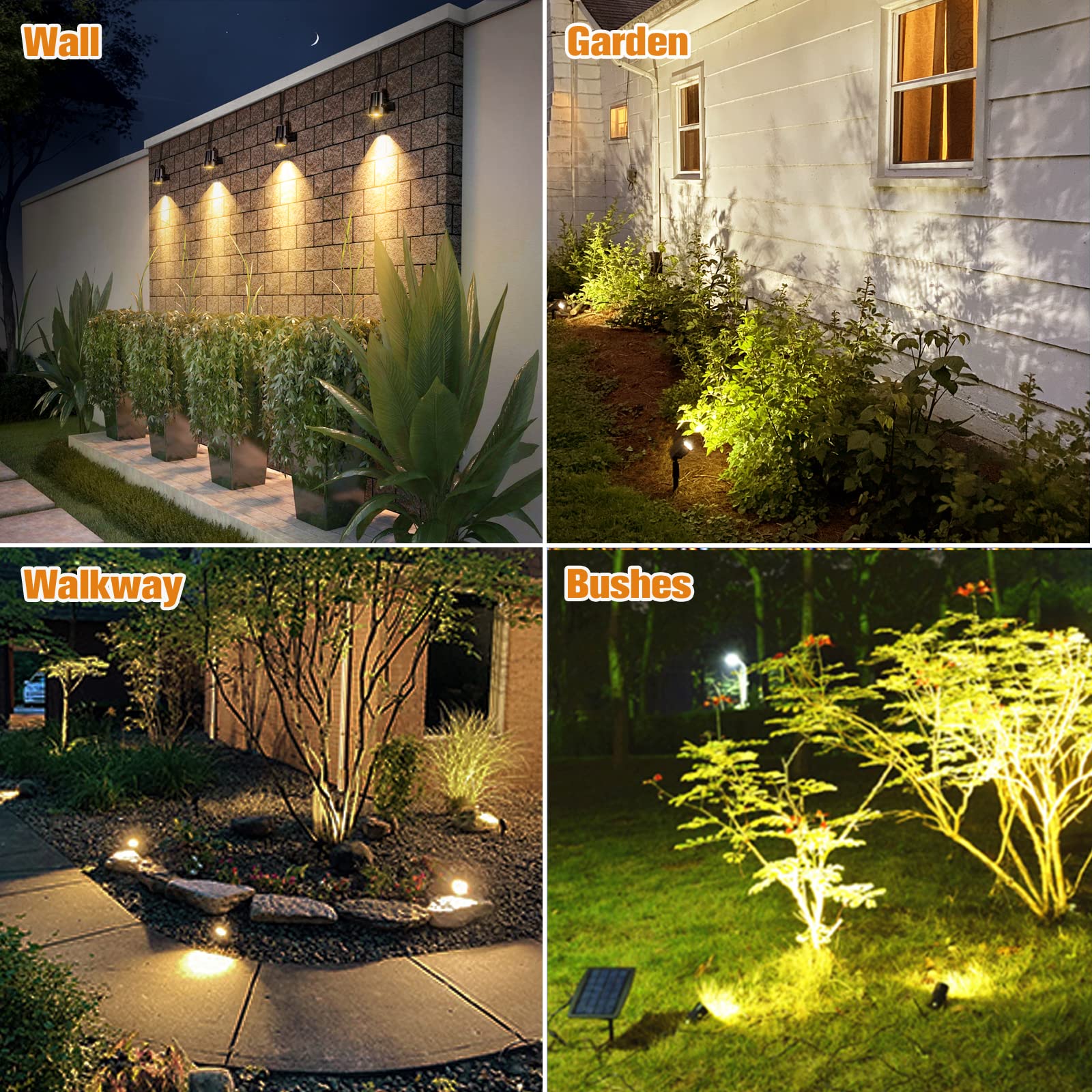 APONUO Metal Solar Landscape Lights, Waterproof 6-in-1 Spotlight, Auto On/Off for Pathway, Driveway, Patio - Warm White